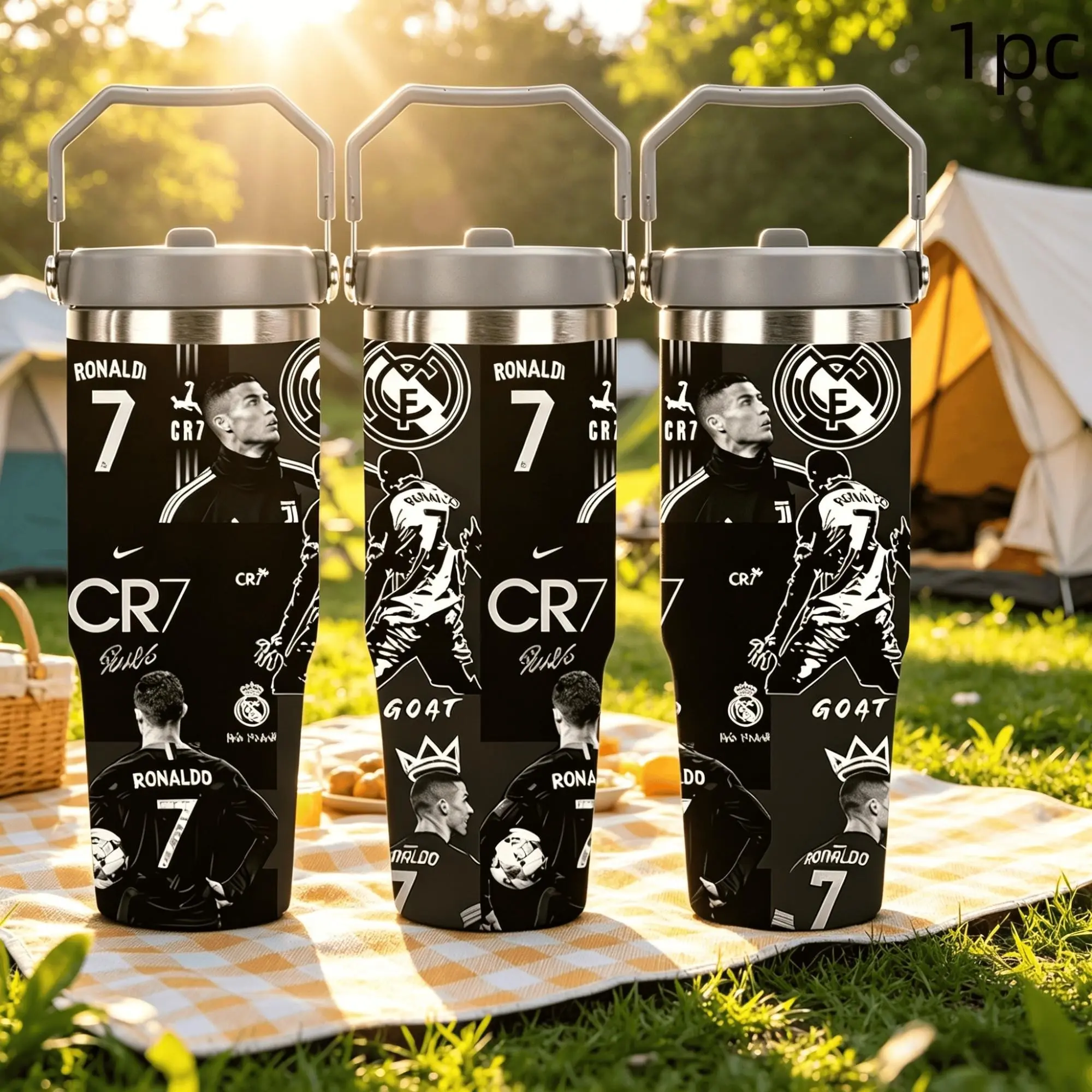 1pc 30oz Stainless Steel Large-Capacity Car Water Bottle, Cristiano Ronaldo Fans Gift, Football Enthusiasts, Outdoor Camping Coffee Mug