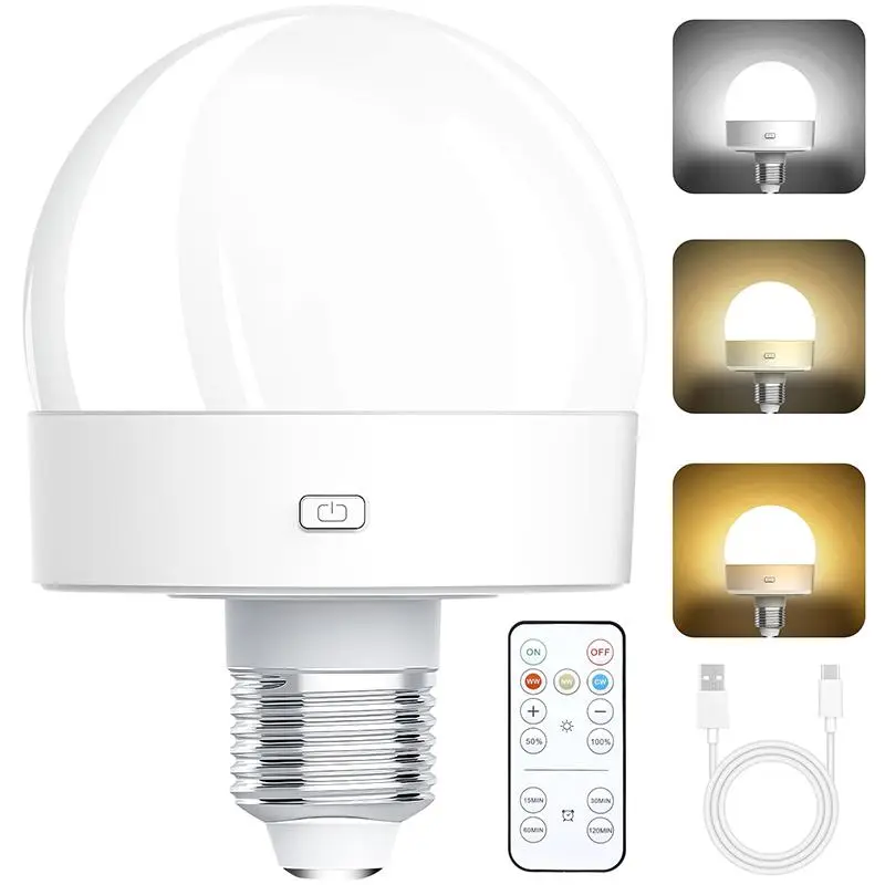 Rechargeable Light Bulb, Battery Operated Light Bulb, Battery Powered Light Bulb, 1 Count E26 Screw in Light Bulb with Remote Control, Dimmable & Timer LED Light Bulb for Non-hardwired Wall Sconce, Energy Efficient, Adjustable Brightness Lights