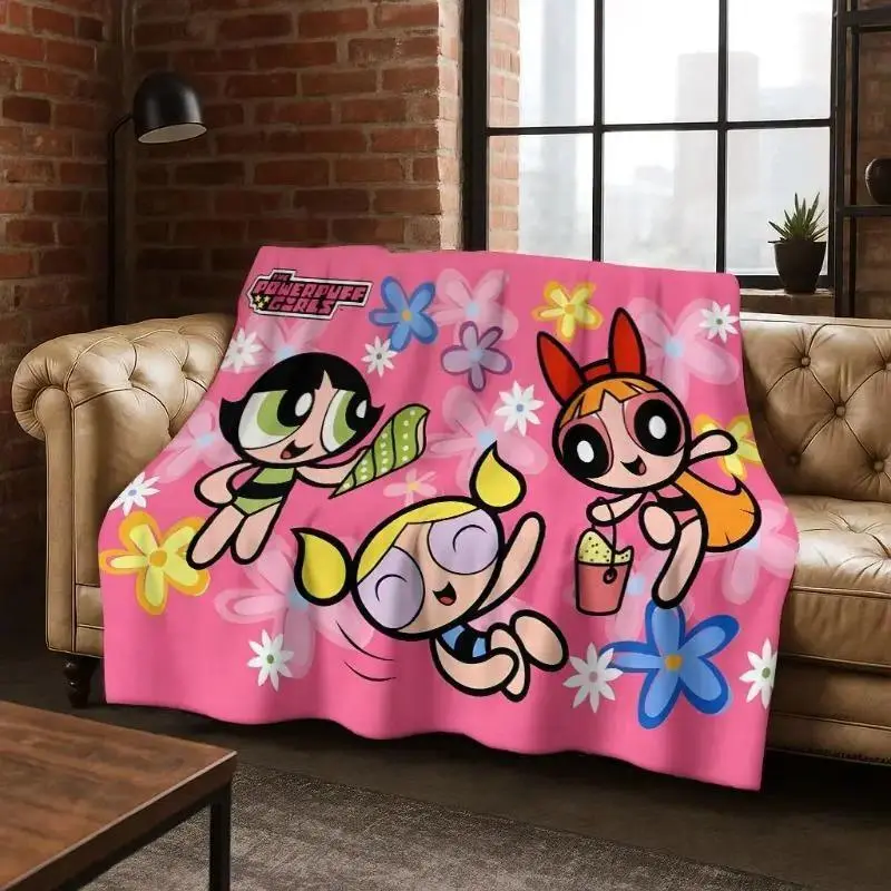 Powerpuff Girls Cartoon Throw Blanket, Soft Plush Fleece Blanket for Bed Sofa Couch, Cozy Girly Room Decor Gift for Kids Teens and Fans, Watch Party, Outdoor Activities