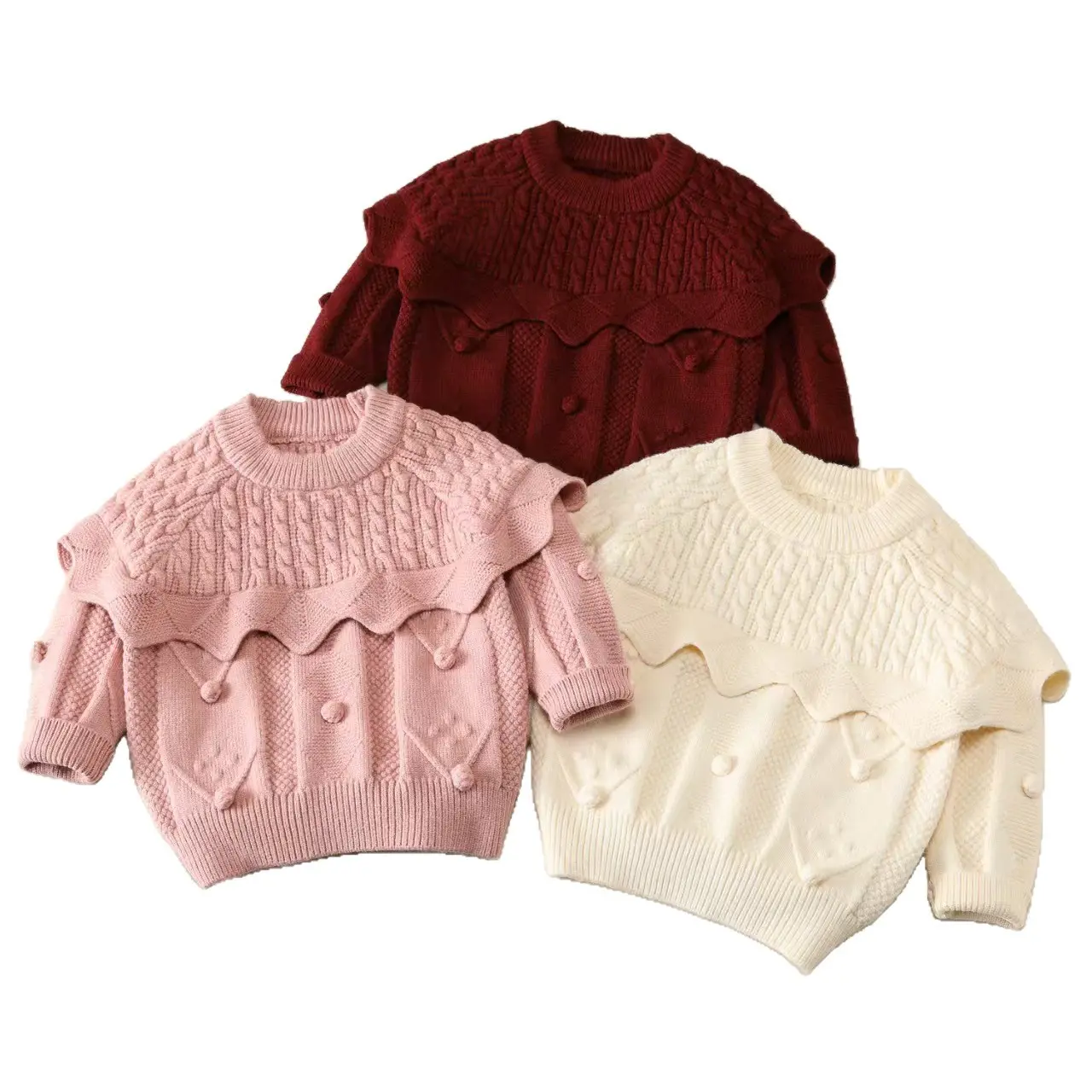 Girls' Classic Polyester Warm Knit Pullover Sweater - Autumn Winter Cold Wash Graphic Print Kids' Top, Comfortable Daily Wear for Outdoor Leisure, Holiday Gift