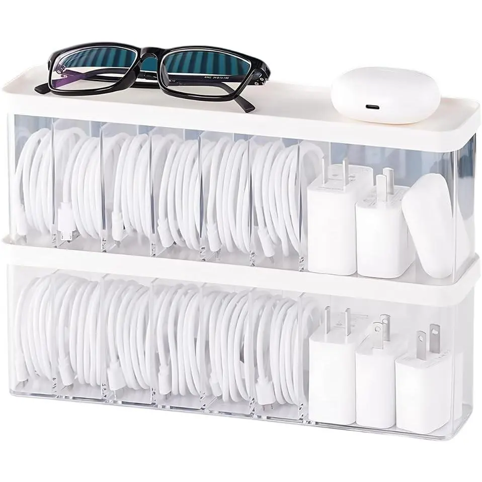 Charger Cable Cord Storage Organizer Box - Easy Storage Without Cable Ties