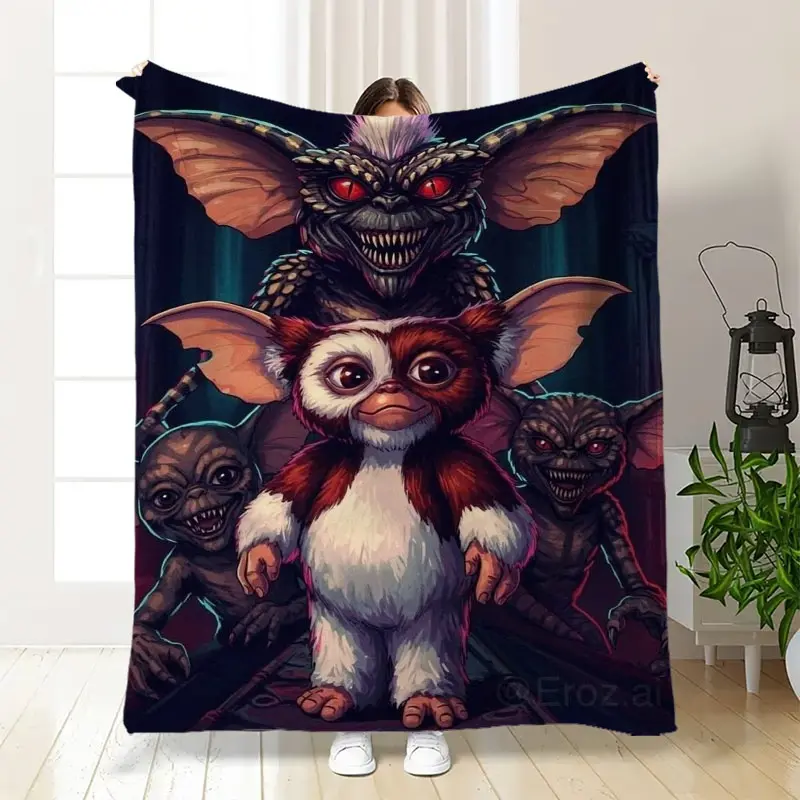 High-Quality Cotton Soft Fluffy Throw Blanket - Contrast Colors Gremlin Characters Full-Width Print, Multiple Specifications, Lightweight Cozy for Indoor Use Sofa Couch, Holiday Gifting, Multi-Size