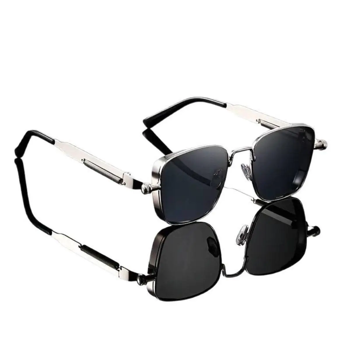 Vintage Square High Quality Sunglasses - Unisex Full Rim Polarized Lens Eyewear, UV400 Anti-Ultraviolet Shield, Slim Flexible Temple, Geometric-Shaped Dark-Lensed Black Shades for Spring & Everyday Wear, Geometric-Shaped Men's Sunglasses, Anti-Ultraviolet