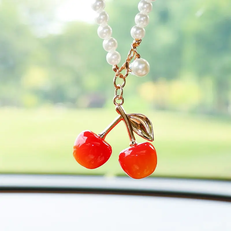 Cute Cherry Car Hanging Ornament, Elegant Cherry Car Accessory, Creative Rearview Mirror Pendant, Stylish Car Decorative Item, Car Decor Gift, Car Ornaments, Automotive Decoration