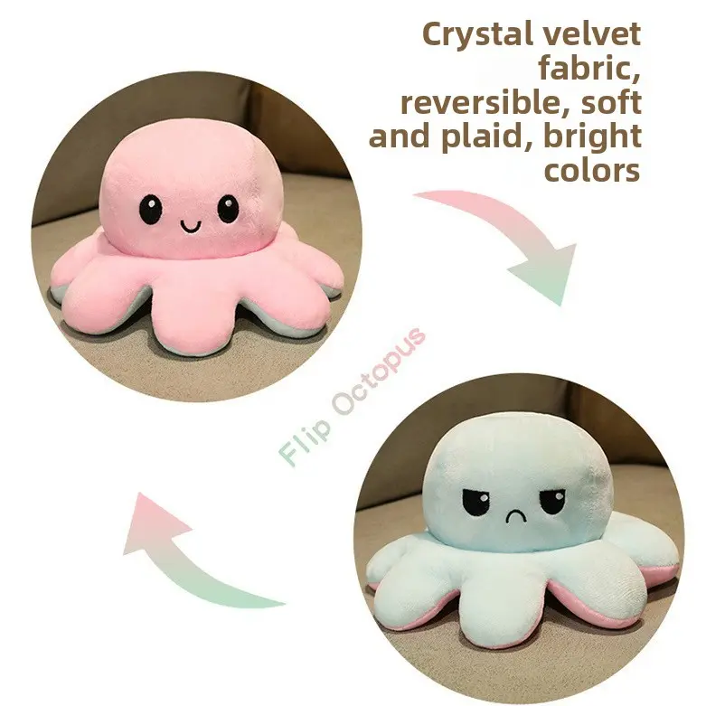 Cute Flip Octopus Plush Toy Extra Large Double-Sided Face-Changing Octopus Doll Sofa Pillow Gift for Girls