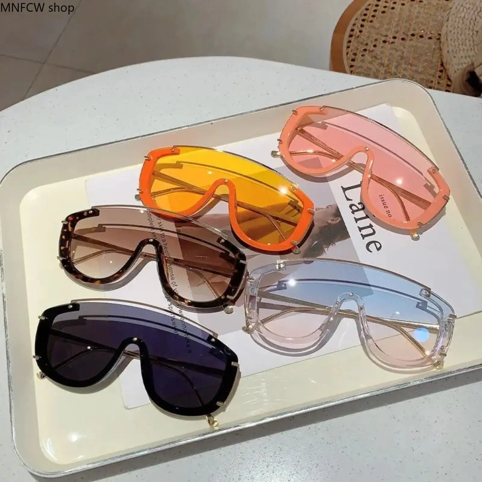 Y2K Style Semi-Rimless Oversized Sunglasses | Futuristic Luxury Design with Gradient Lenses | Trendy UV & Screen Light-Blocking Eyewear for Women
