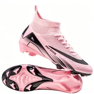 Pink Ombre High-Top FG Soccer Cleats | Knit Sock Collar, Studded Firm-Ground Outsole Breathable Unisex Athletic Football Boots