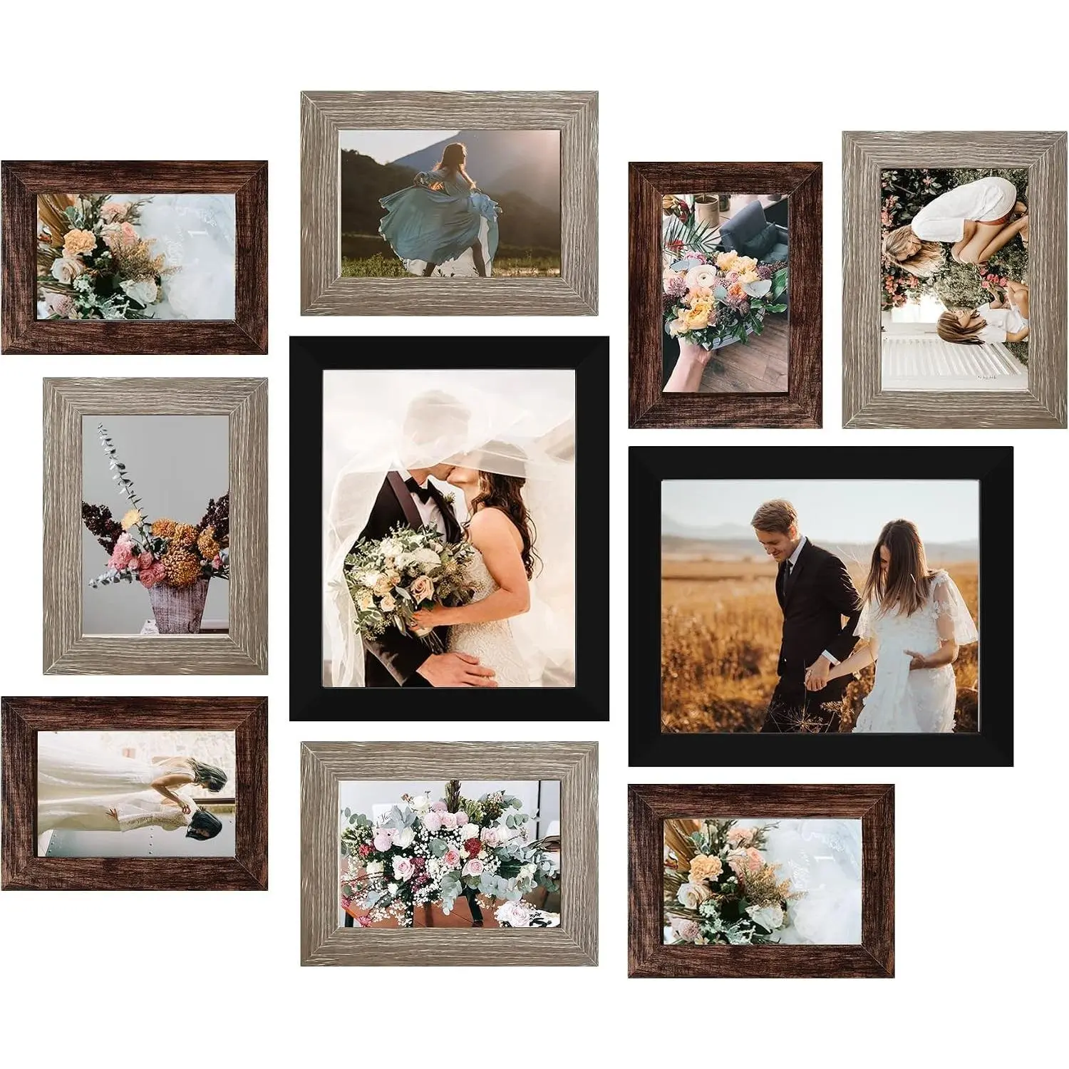 10-Pack Picture Frame Collage Wall Decor Set, Gallery Wall Frames with 8x10 5x7 4x6 Sizes in 3 Different FinishesGift