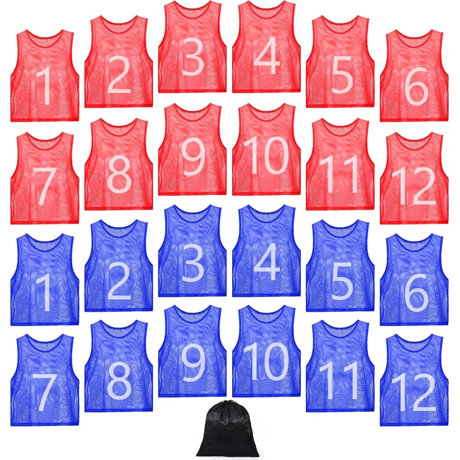 24 count Nylon Mesh Pinnies with Numbers Scrimmage Jerseys for Scrimmage Vest Soccer Bibs for Youth Adult with Carry Bag