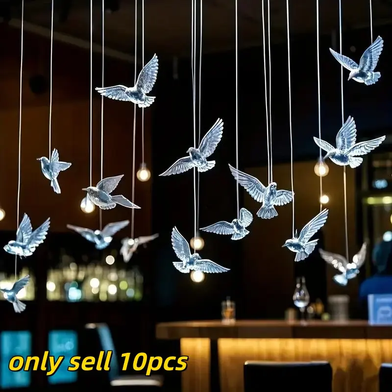 10pcs Transparent Crystal Bird Pendant, Easy Hanging Decor, Home & Party Decoration, Wedding, Christmas Tree, Ceiling Ornament, Decorative Hanging Ornaments