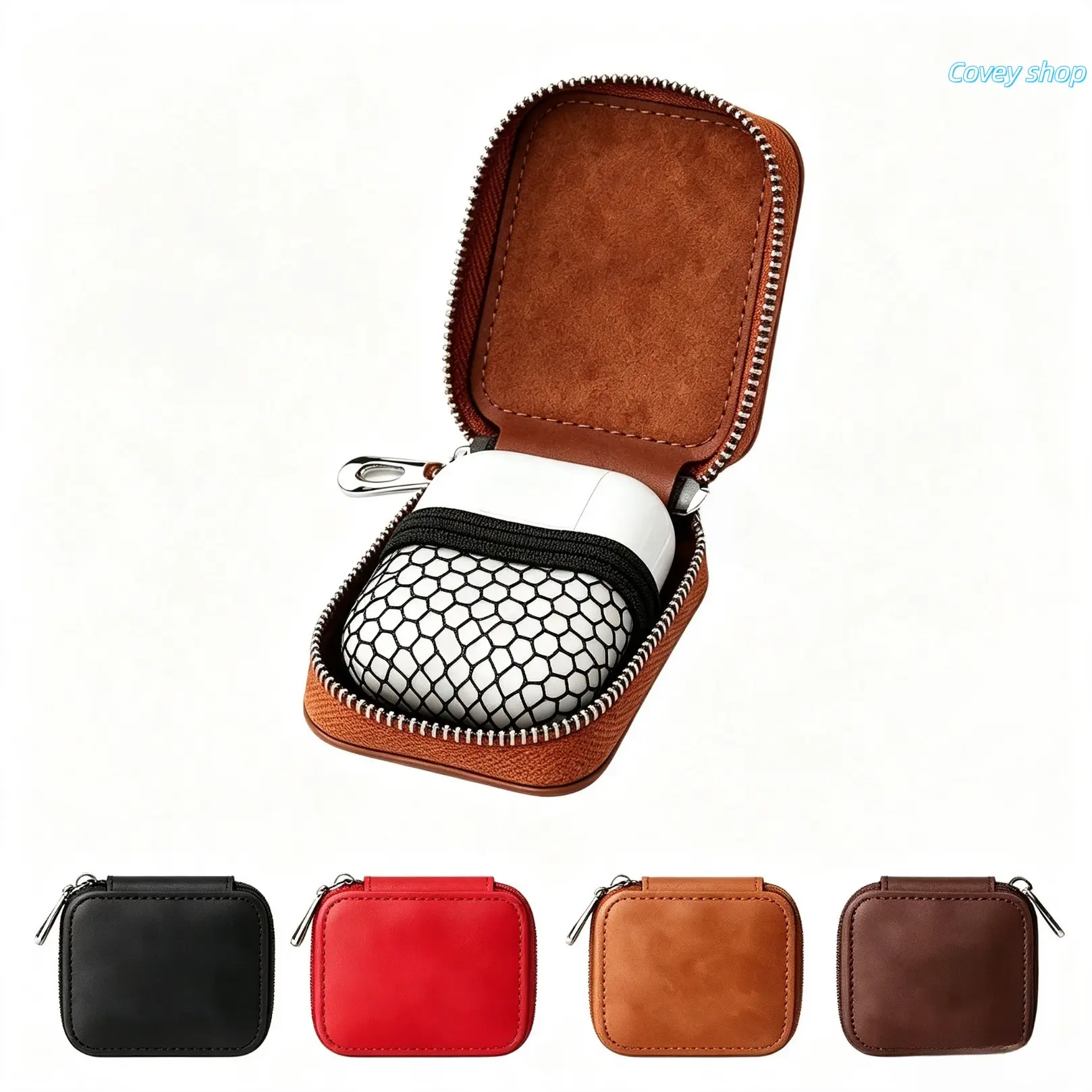 Universal Leather Wireless Audio Protection Case - Metal Carabiner, Zipper Pouch, Dustproof Anti-Scratch Cover Compatible With AirPods Series, Portable Accessory For Travel, Daily Carrying (Supports Wireless Charging)