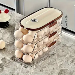 Multi-Layer Egg Rack, Space-Saving Refrigerator Egg Organizer, Automatic Rolling Egg Tray, Large Capacity, Durable Plastic, Compact Storage