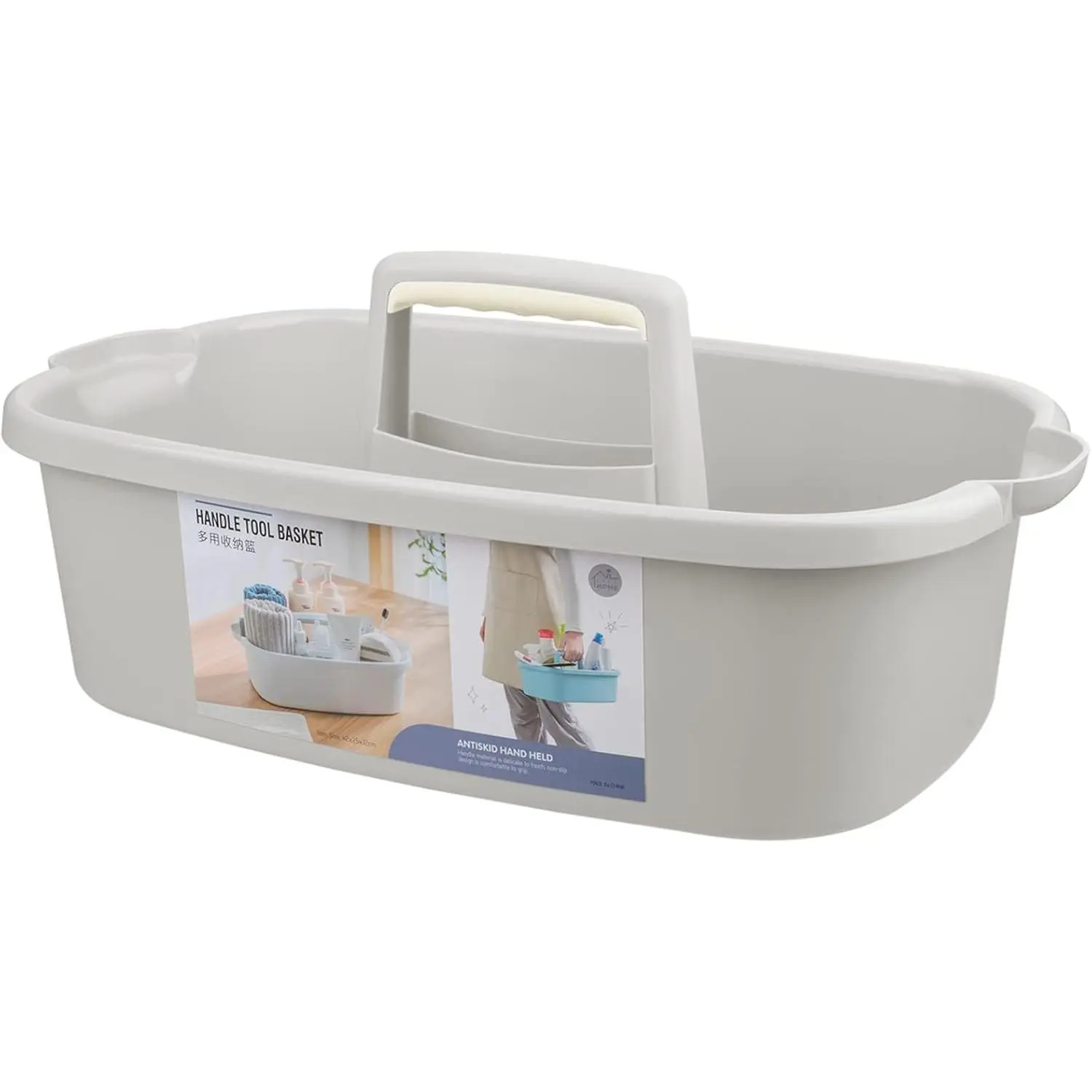High-Density PP Plastic Foldable Cleaning Supplies Caddy Basket - Large, Lightweight, Durable, 1lb Rectangular Shape Portable Home Organizer with Handle (16.5"d x 9.8"w x 6.7"h) for Kitchen, Dorm Use Storage, Gift for Laundry Items