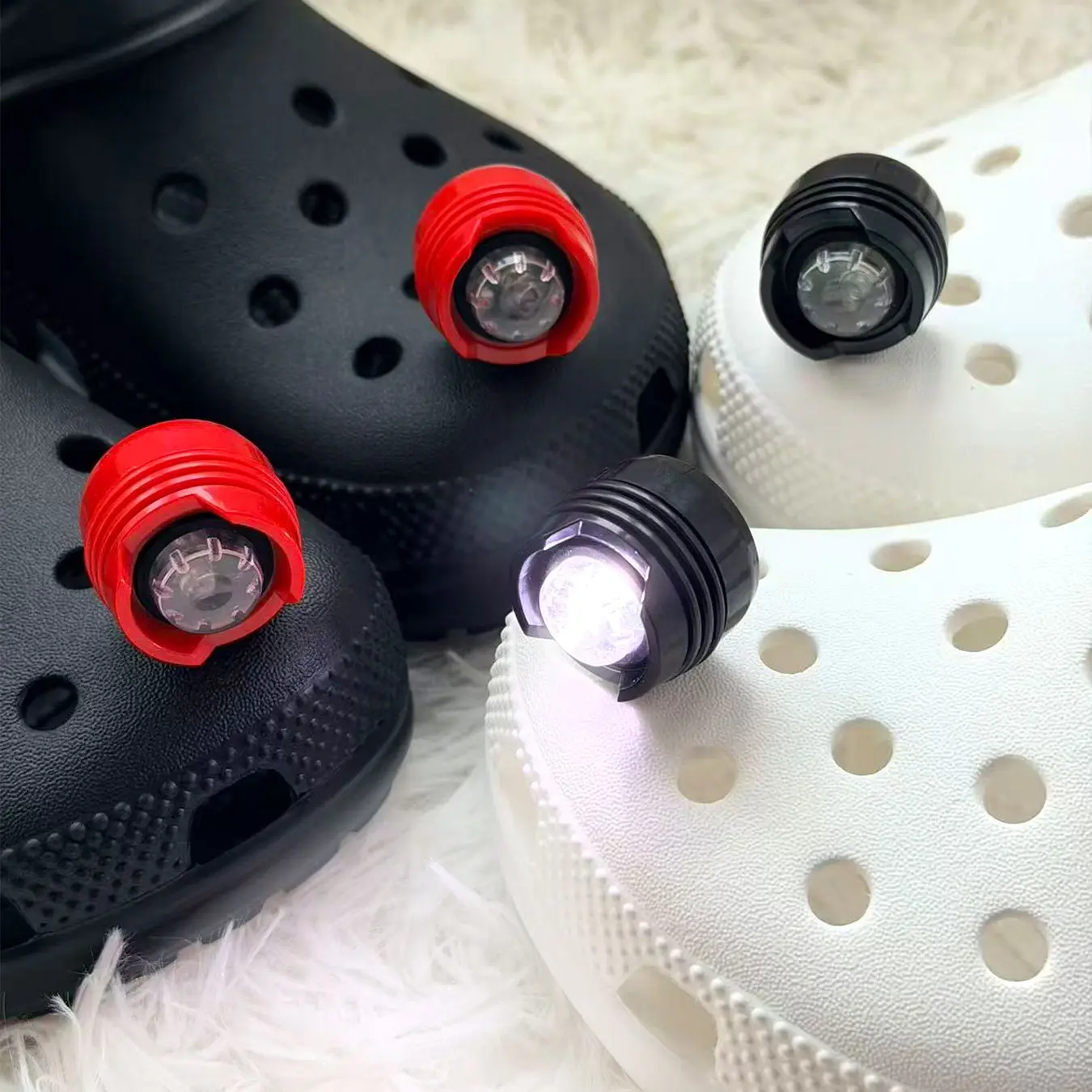 2Pcs LED Light Shoe Charms - Red & Black, Night Safety Decor, Trendy Clog Shoe Decorations, Led Light Feature, Decorative Shoe Accessories