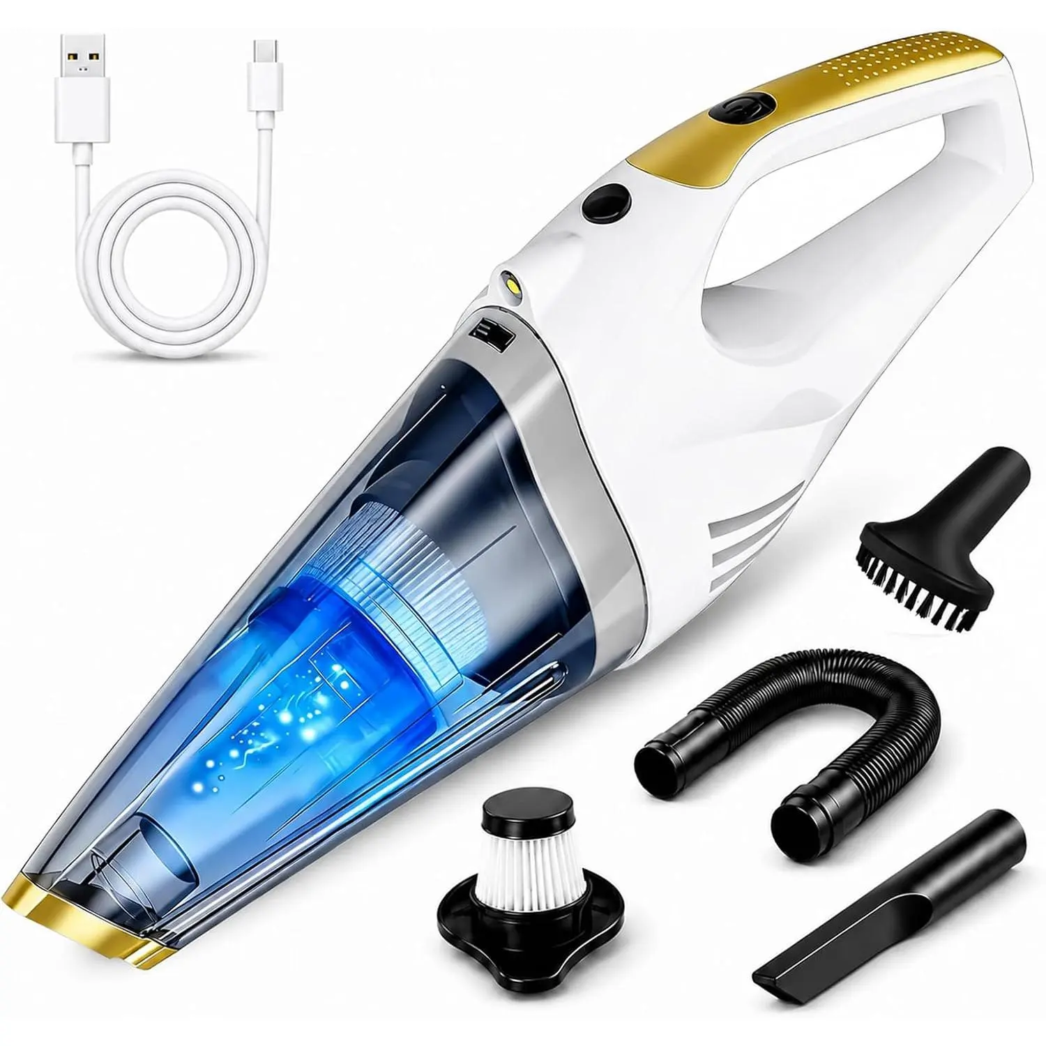 Handheld Vacuum Cordless Rechargeable, Portable  Vacuum Cleaner |  Suction Hand Vacuum with LED Light, Washable Filters and Attachments for , ,  and Office
