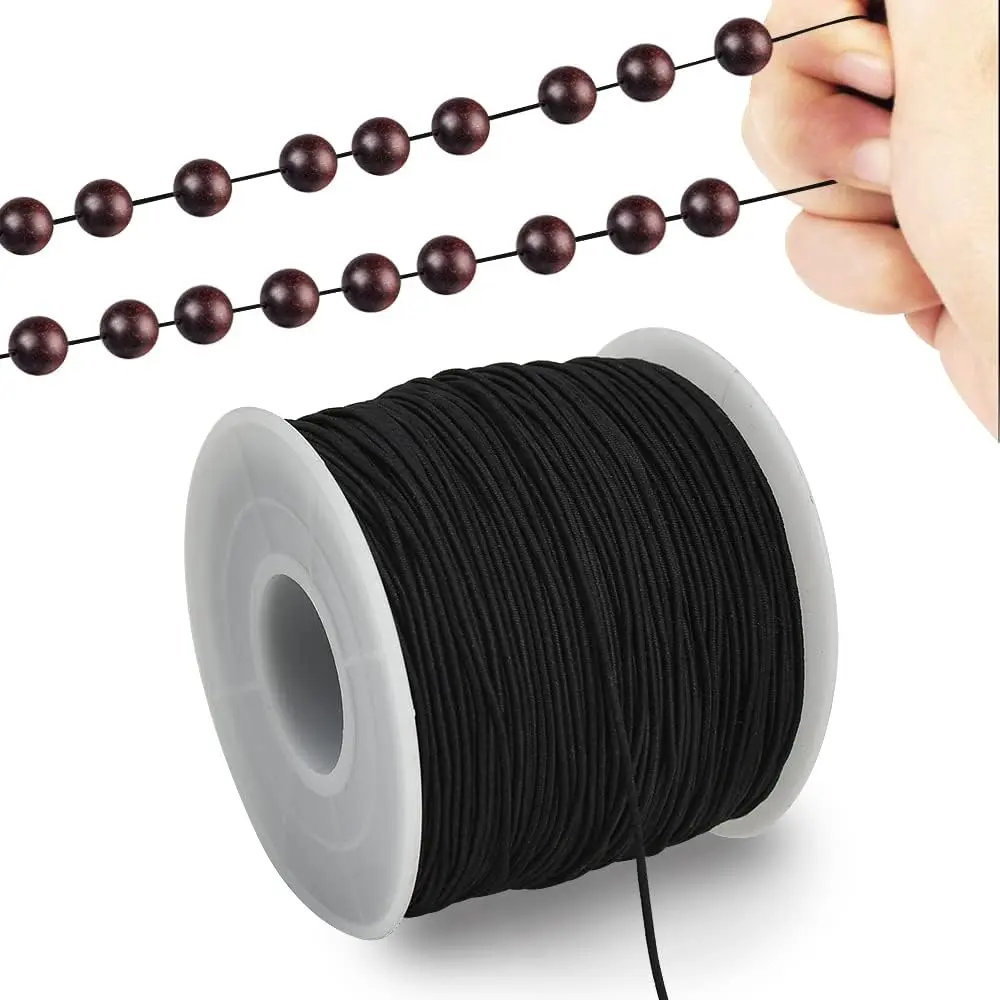 1mm x 110 Yards Black Elastic String for Bracelet  Making, Stretchy Cord for Bracelets, Rattail Macrame Necklaces Bulk Beading Thread Kumihimo