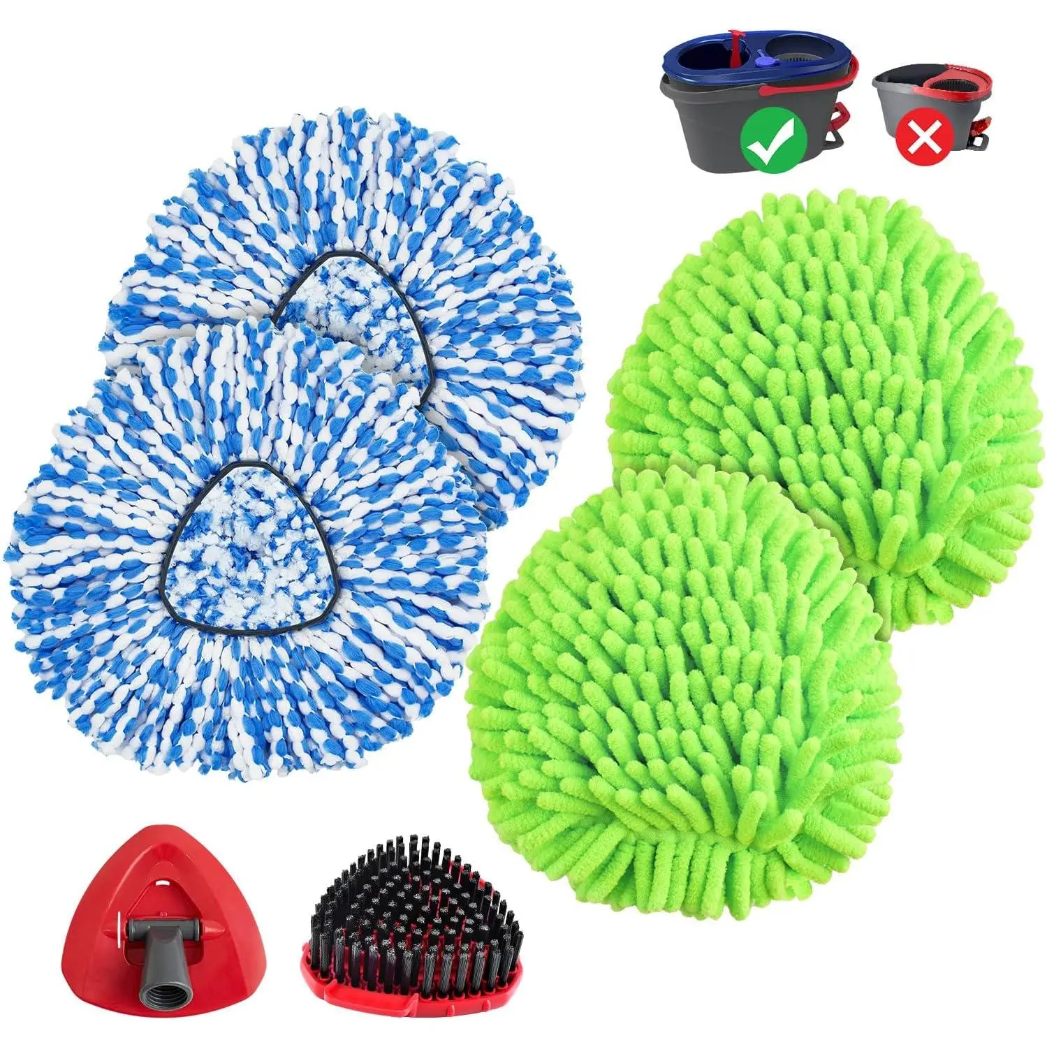 O-Cedar EasyWring RinseClean 2-Tank Spin Mop Cleaning Replacements, Plastic Accessory Kit with 4 Refills, 1 Scrub Brush, 1 Base for All Floors (Fits O-Cedar 2-Tank Spin Mopping Sets)
