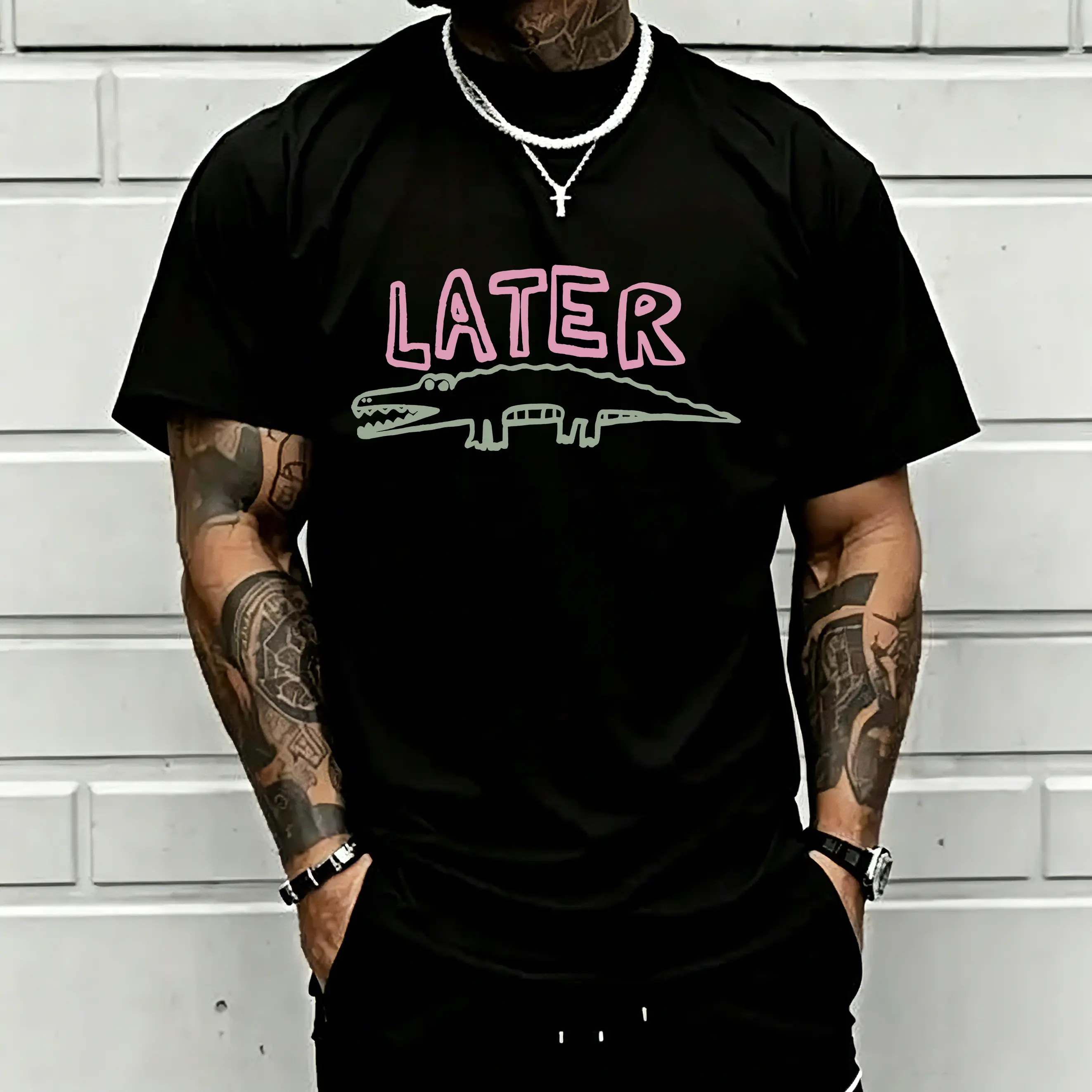 Later Crocodile Graphic T-Shirt, Funny Alligator Cartoon Tee, Cute Animal Graphic Shirt, Retro Humor Casual T-Shirt, Trendy Minimalist Wildlife Tee, Everyday Streetwear Top, Gift for Men Women Teens, Relaxed Fit Graphic Tee