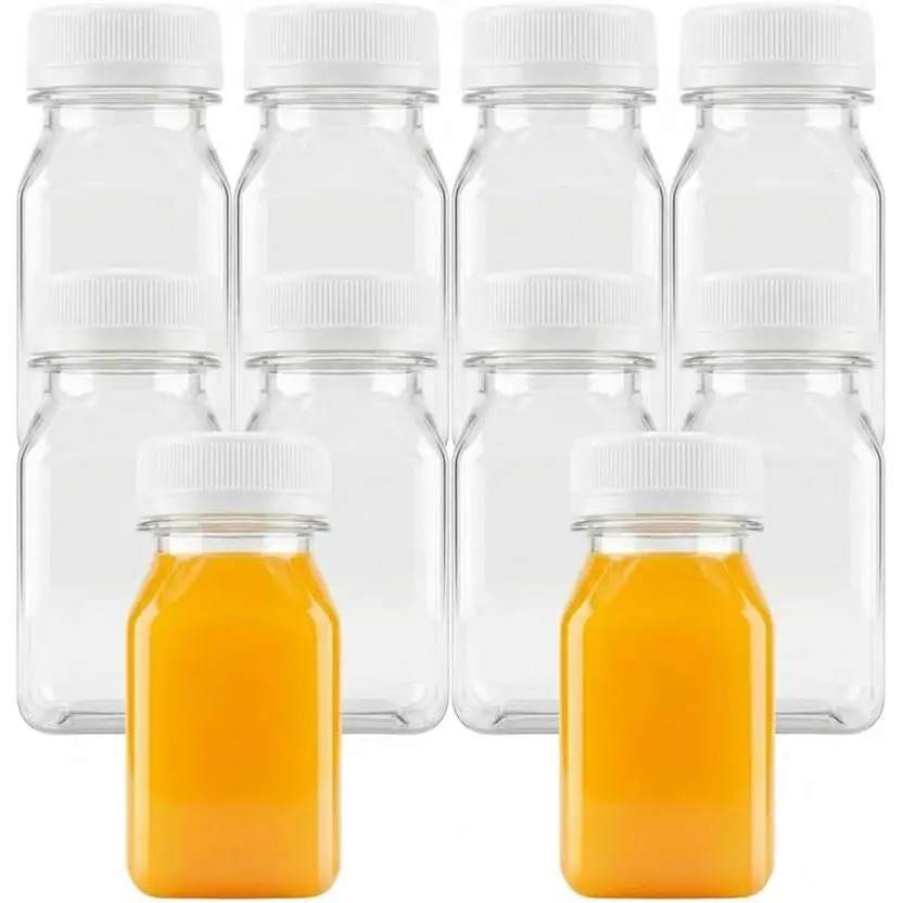 10 Pcs 4 OZ Plastic Juice Bottles with Lids, Small Juice Bottles, Clear Containers with Lids for Juicing, Smoothies, Milk and Other Beverages (White)