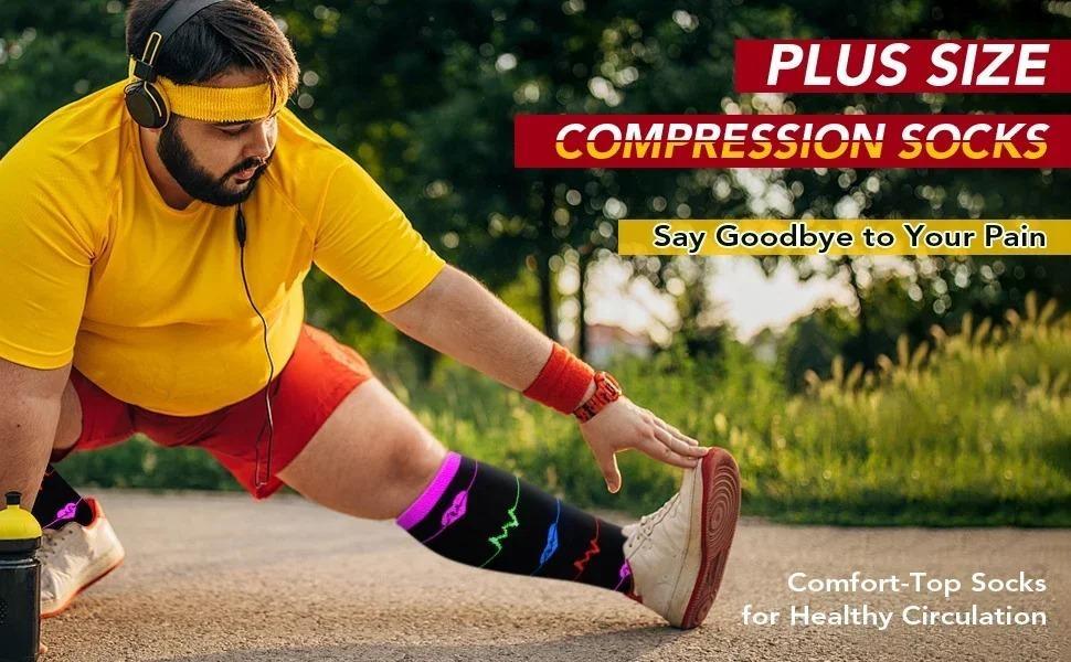 2XL-4XL Wide Calf Compression Socks 3/4 Pairs Unisex - Premium Elasticity All-Round Solution Ideal for Sports Work Travel Hiking Casual Daily Wear over-the-knee winter support2030 mmhg anti-slip grip women cute extra men circulation breathable  Activewear