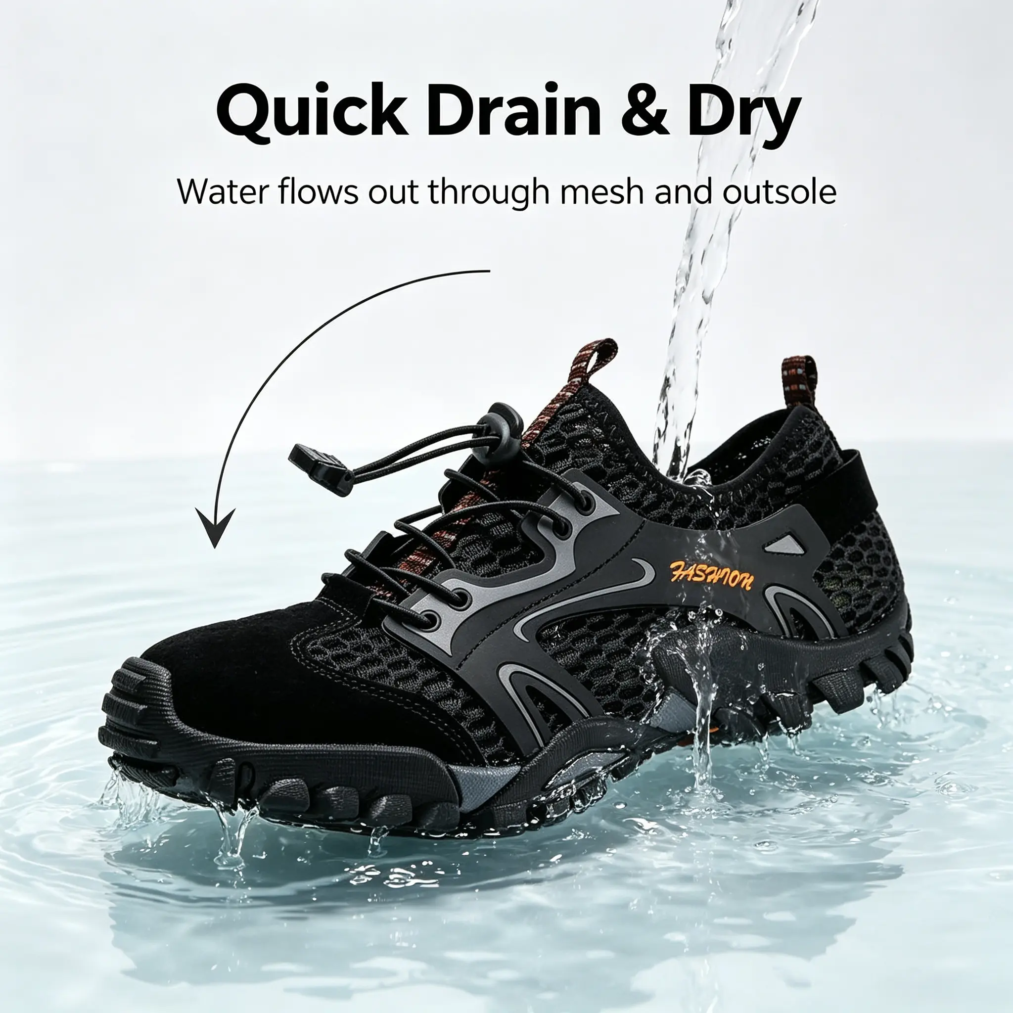 Breathable Quick Dry Amphibious Water Shoes For Men Adjustable Quick Lace Flexible Sole Wear Resistant Outdoor Trekking Footwear