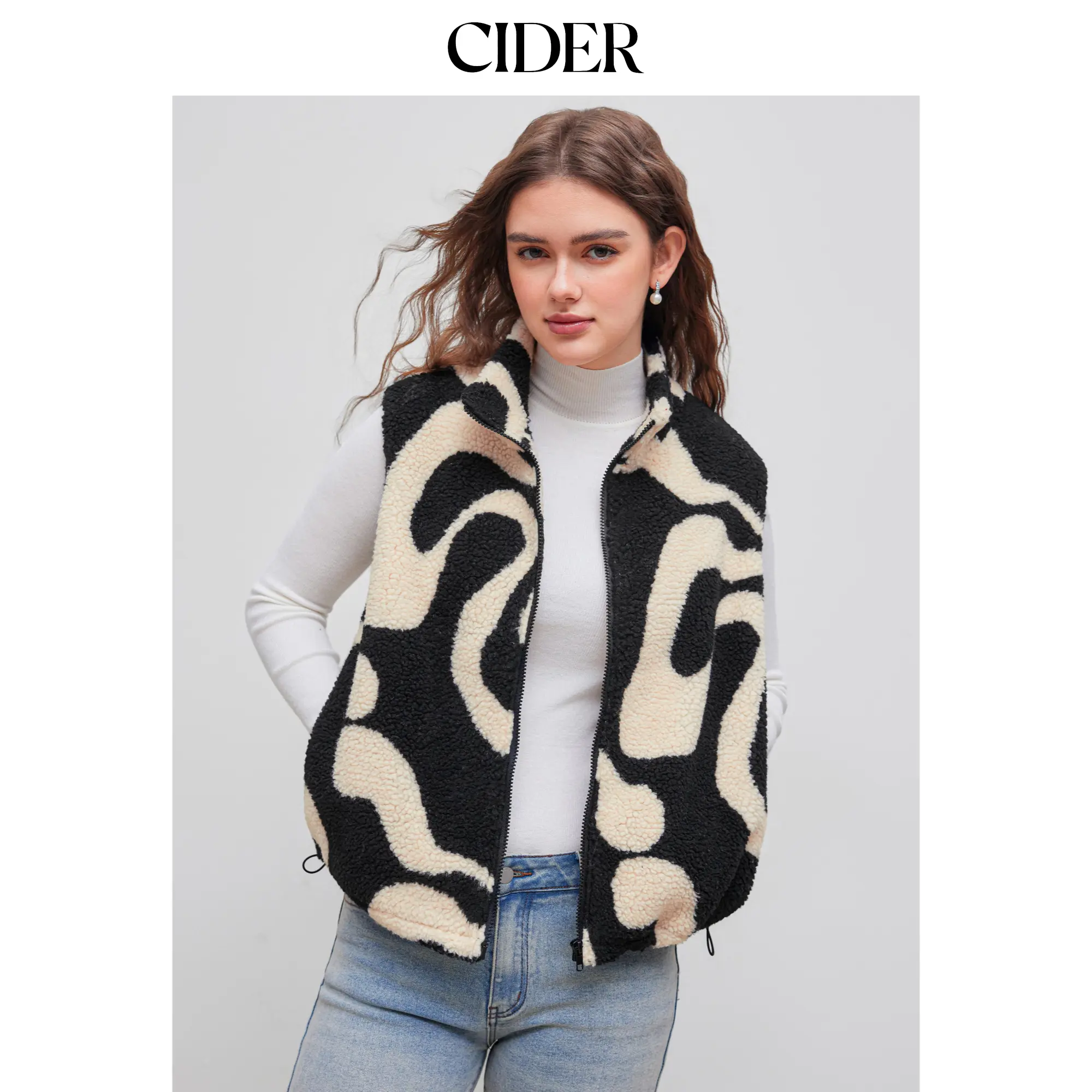 Cider [size 2-26] Fleece High Neck Geometric Drawstring Puffer Vest