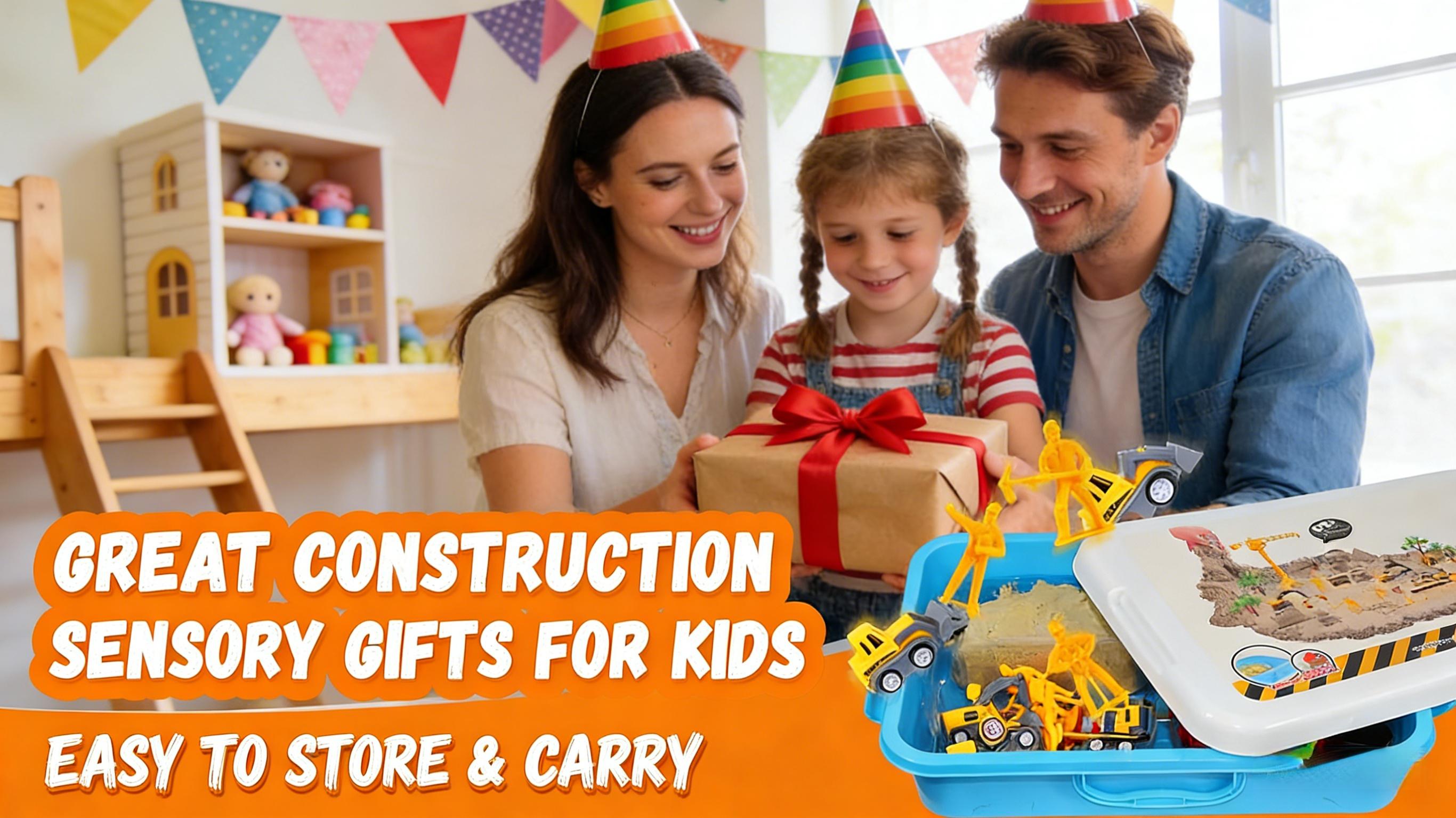 Play Sand Construction Set, 2.2lbs Magic Sand & 5 Construction Trucks, Sensory Sandbox with Cover for Boy Girl Kid Toddlers Age 3-8 Toddlers Christmas Birthday Gift