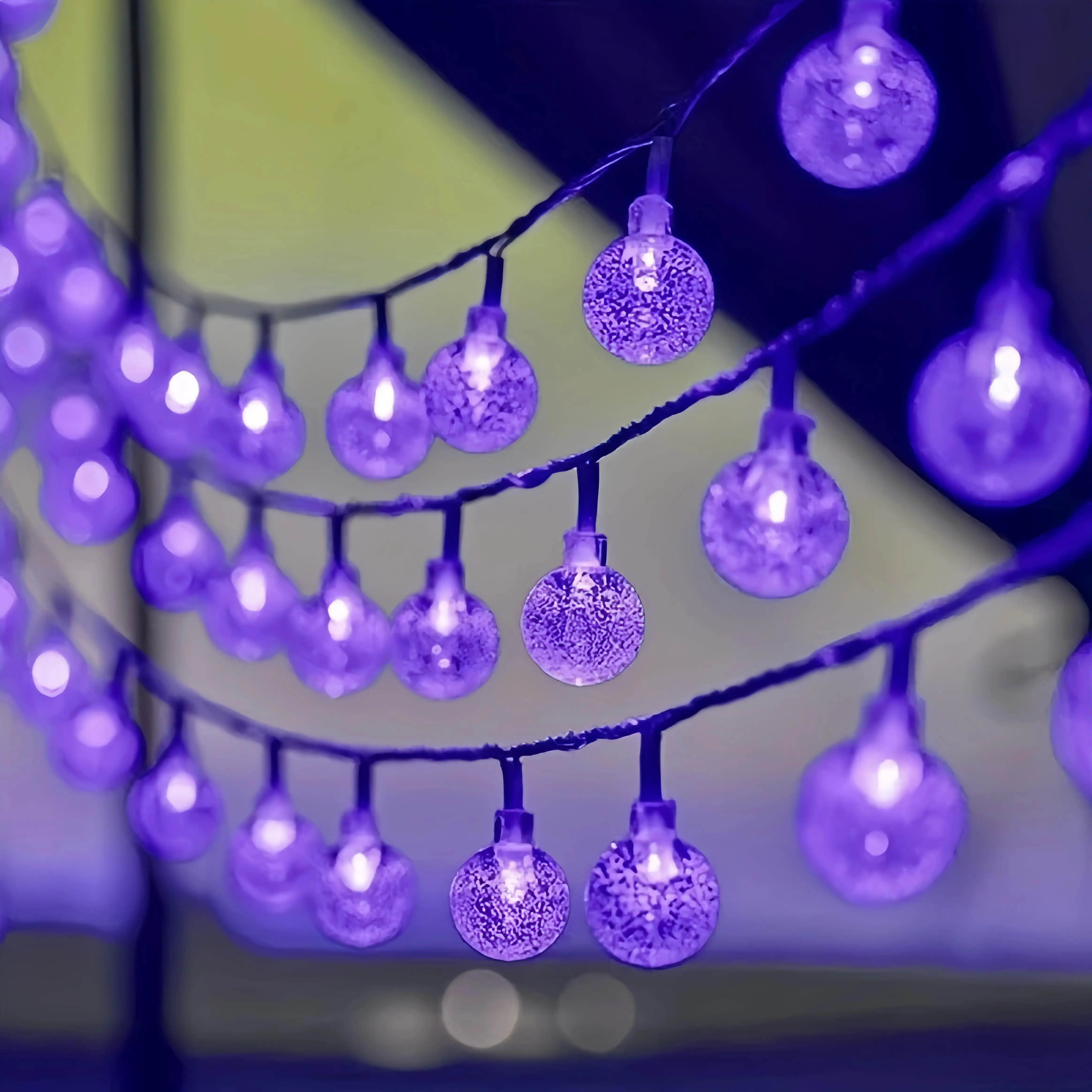 100-Light 2-Pack 39.3ft Solar Powered Outdoor String Lights - Purple Clear Globe Lights with 8 Lighting Modes, IP65 Water Resistant, Horror Themed Decorations for Halloween, Christmas, Patio, Porch, Fence and Camping Ambiance