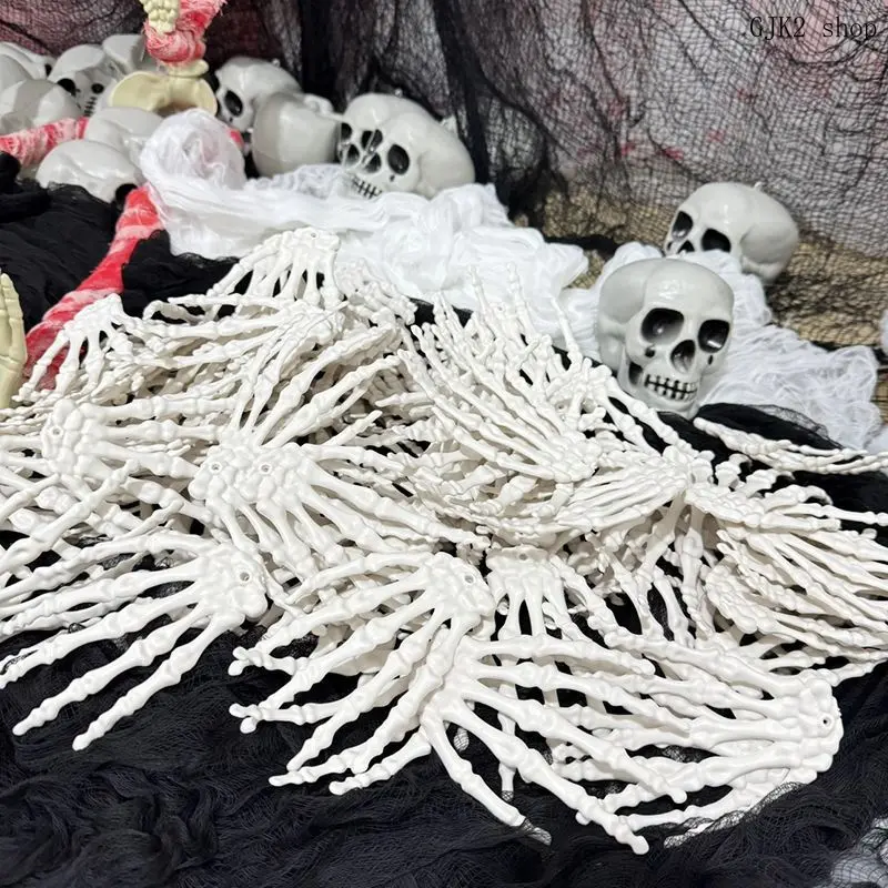 Vintage Washed Black-White Glowing Skeleton Hand Decorative Prop, Chinese Style Charm for Halloween Party, Haunted House with Haunted Vibes