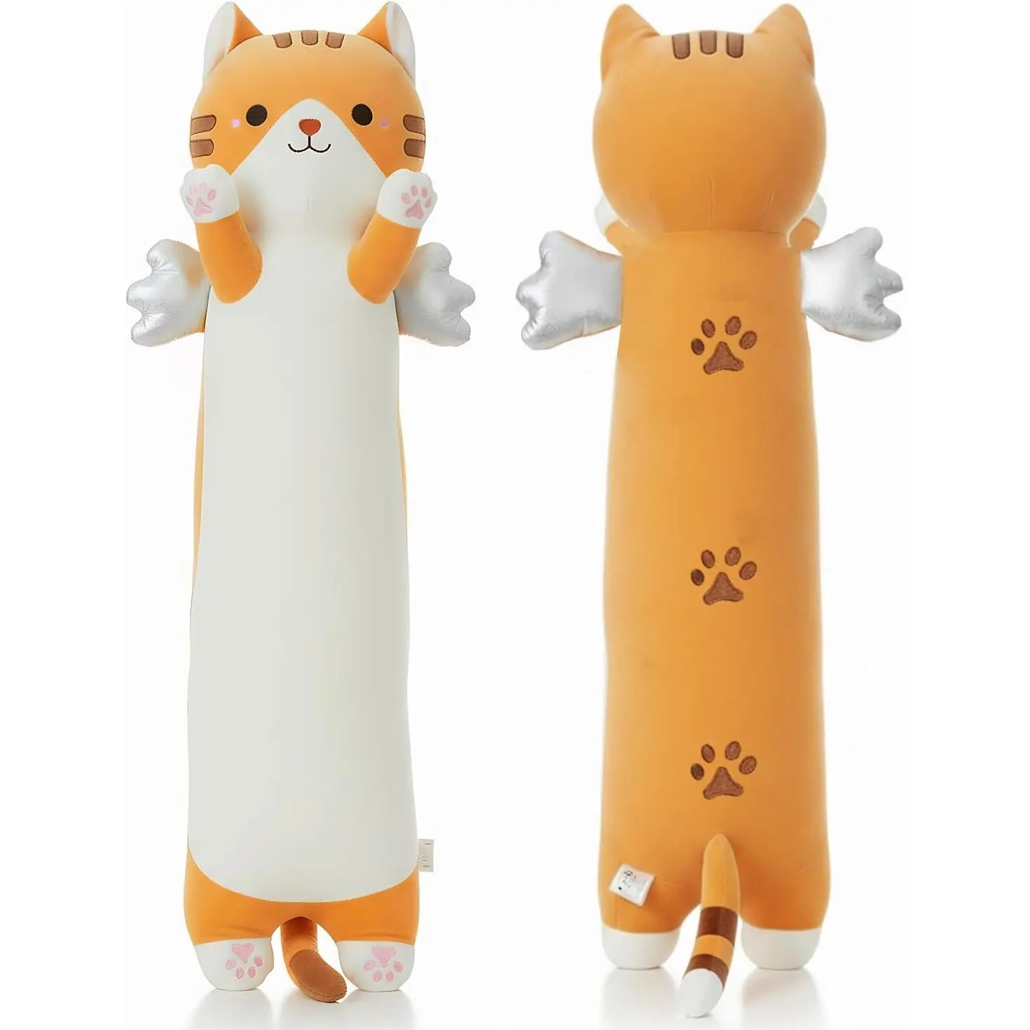 Long Cat Plush Pillow - Soft Kitty Stuffed Toy, Giant Cuddly Cushion with Detailed Facial and Paw Prints for Kids, Birthday Gift, Couch & Bedroom Decoration (Yellow, 90cm/35.43in, Allow 24-48 Hours to Expand), Adults