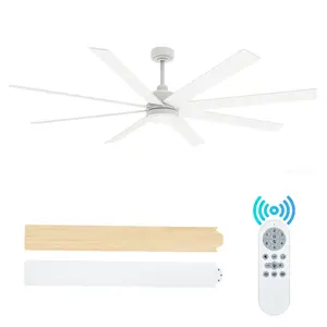 72 Inch Large Ceiling Fans with Lights and Remote, Indoor/Outdoor White Modern Ceiling Fan for Kitchen Living Room Patio Bedroom, 6 Speed Reversible Quiet DC Motor, 3 CCT, Dual Finish 8 Blades