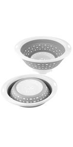 Collapsible Colander Set of 3 Round Silicone Kitchen Strainer Set - 2 count 4 Quart and 1 count 2 Quart- Perfect for Draining Pasta, Vegetable and fruit (green,blue, purple)