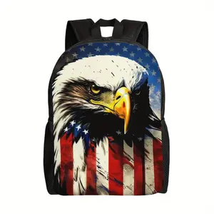 American Flag Cool Eagle Backpack - 17-inch Lightweight Sport-Themed Backpack/Laptop Bag with Adjustable Shoulder Straps and Zipper Closure, suitable for teenagers, combining practicality and style - Spacious backpack with zipper closure, side pockets, in