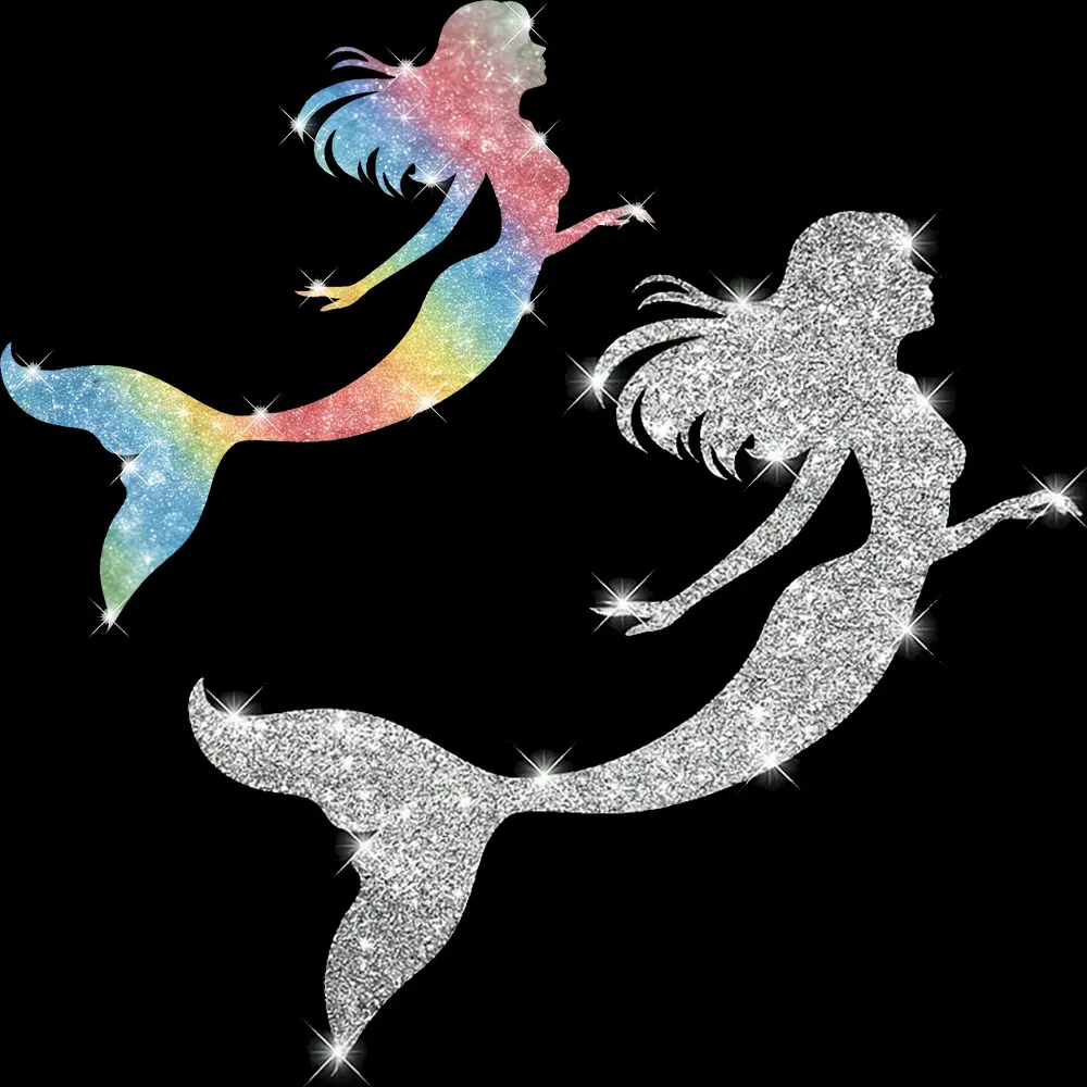 Mermaid Glitter Car Stickers, Waterproof Self-Adhesive Ocean Myth Vinyl Decals, Rainbow Silver Auto Window Bumper Laptop Decor, Cute Gift for Girls