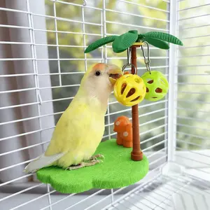 Bird Perch, Cloud and Palm Tree Shaped Scratching Play Platform with a Paw Grinding Surface and Bell, Cage Accessory for Small Parrots, Cockatiels, and Lovebirds