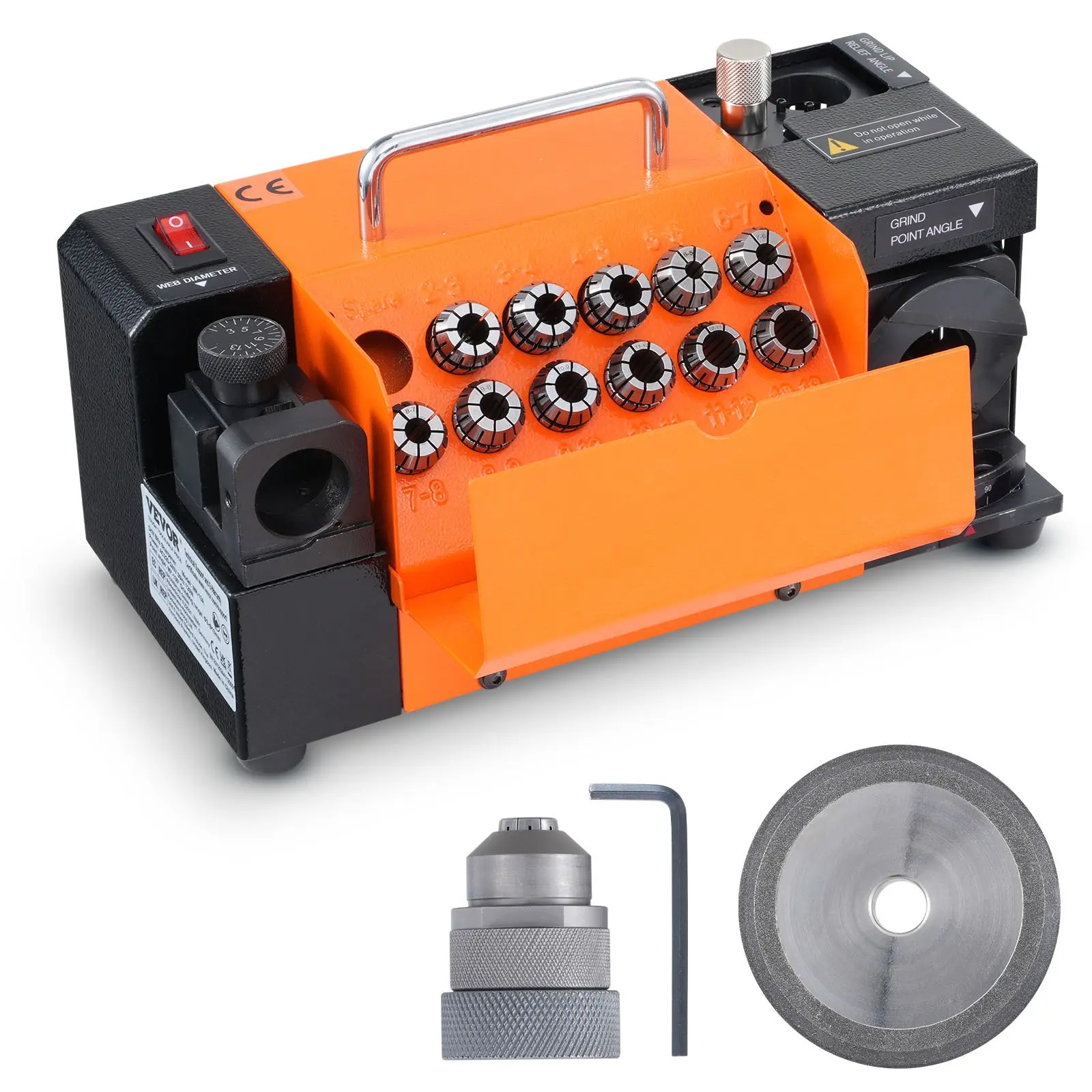 VEVOR MR-13A Drill Bit Sharpener - 3-13mm End Mill Grinder, 95-135 Point Angle Adjustable, Portable Metal Machine with 11 Collet Chucks, CBN Wheel for HSS, Sharpening Drill Bits, Long-Lasting Durability, Minimal Noise