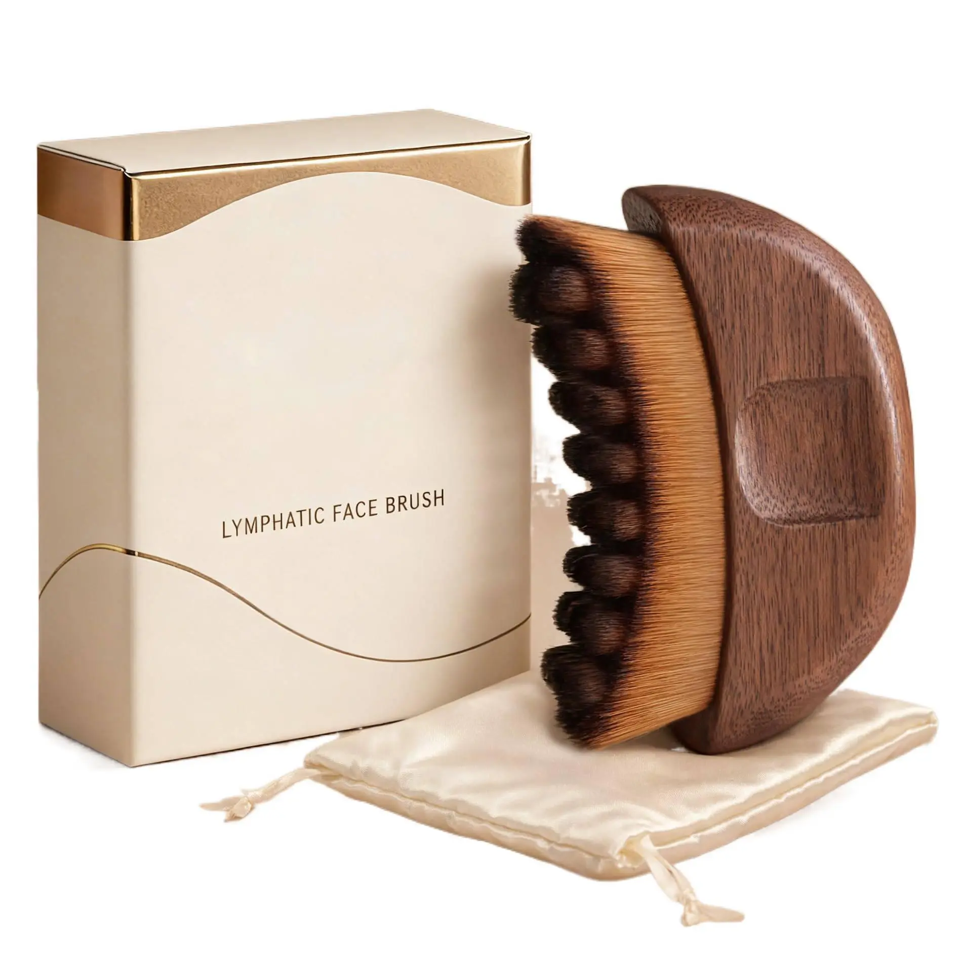 Ergonomic Wooden Lymphatic Brush with Natural Bristles & Gentle Wooden Handle, Body Care Puffiness Reducer for Face & Neck, Lymphatic Drainage & Jawline Sculpting Tool