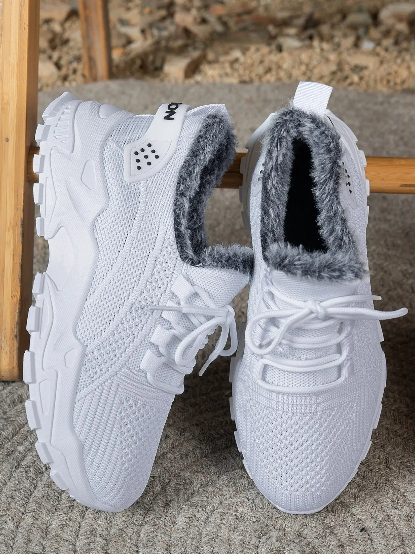 2026 New Flyknit Lined Dad Shoes for Women, Invisible Heel Breathable Thickened Sole Lace-Up Sports Shoes, Warm Fall Winter Casual Outdoor Cotton Shoes