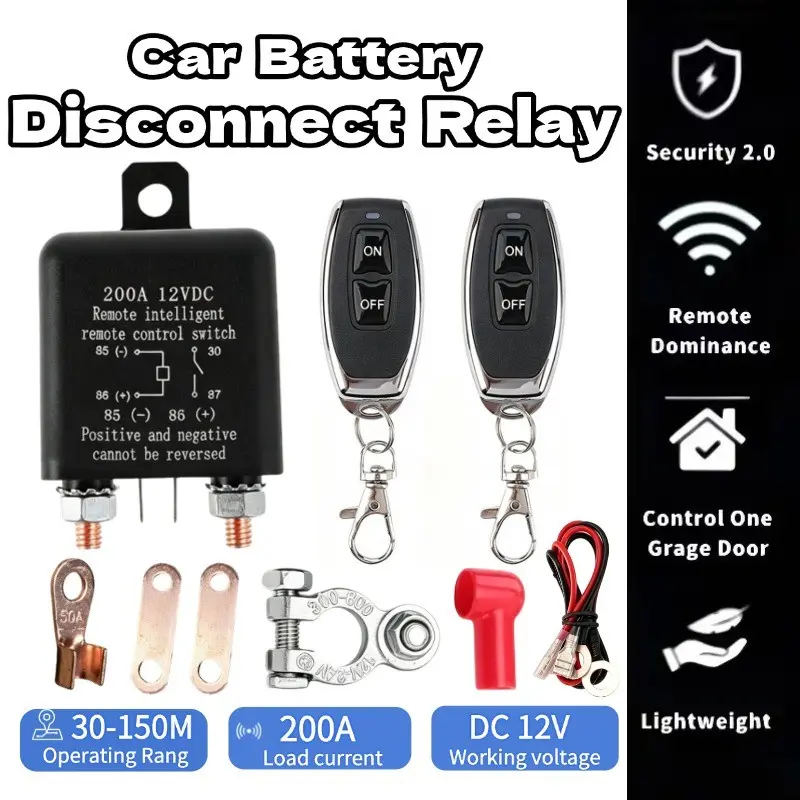 12V 200a Car Battery Disconnect Relay, Wireless Remote Cut off Switch, Leak Proof, Anti-Theft, Suitable for Vehicles, Trucks, Rvs, Boats