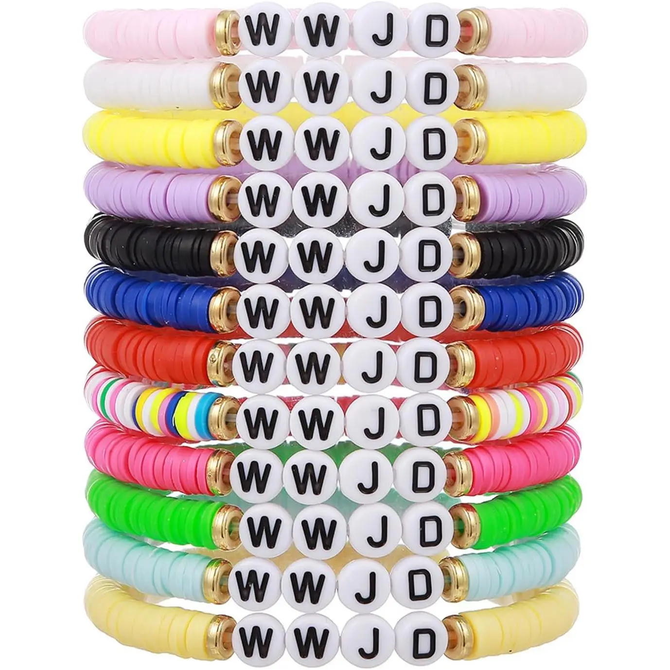 12 count Rainbow Polymer Clay WWJD BE KIND Friendship Stackable Bracelets Colorful Multilayer Heishi Surfer Clay  Beaded Stretch Preppy Bracelets for Women Men Summer Beach  Gifts