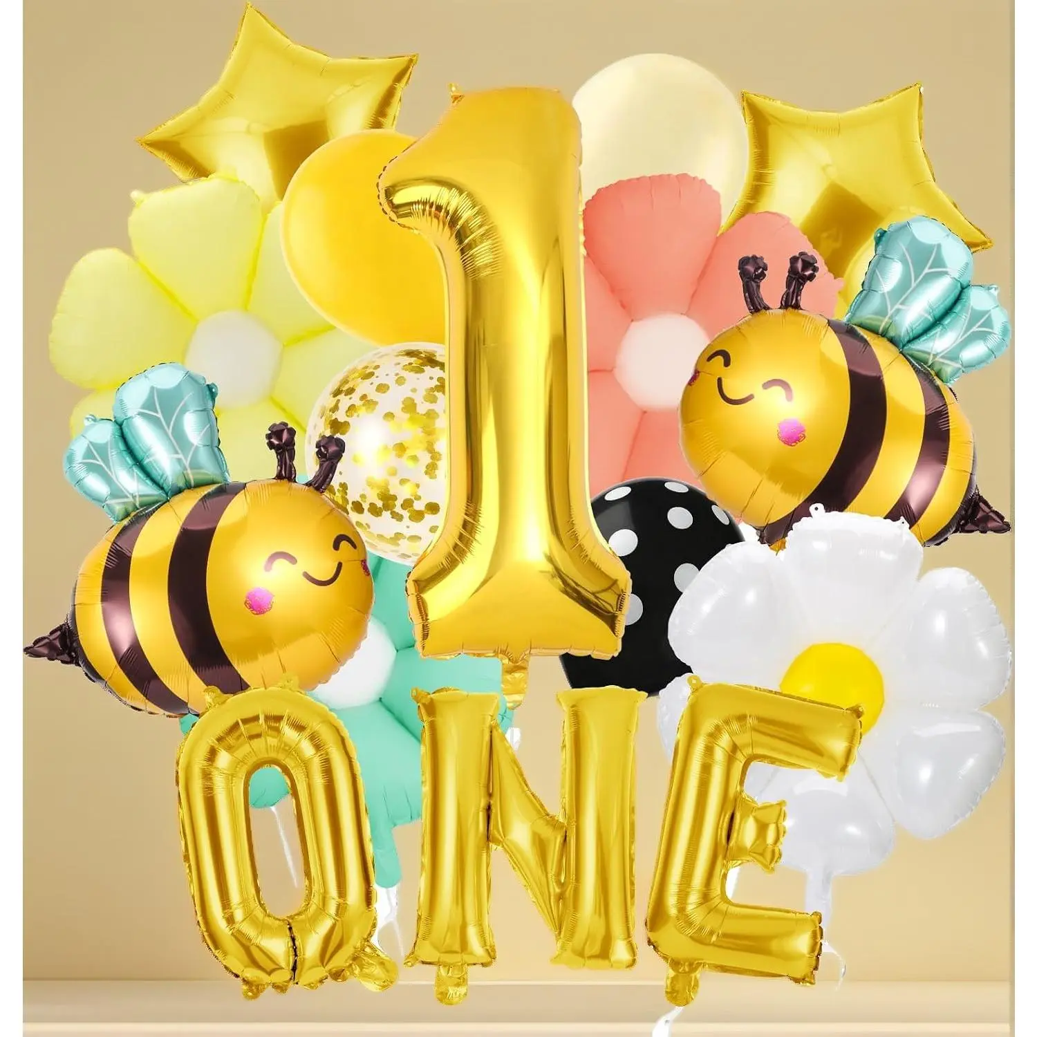 Sweet To Bee One 1st Birthday Decor |   Bumble Bee Daisy Balloons |   Fun to Bee One Baby Shower & 1 Year Old Birthday Party Milestone Decorations