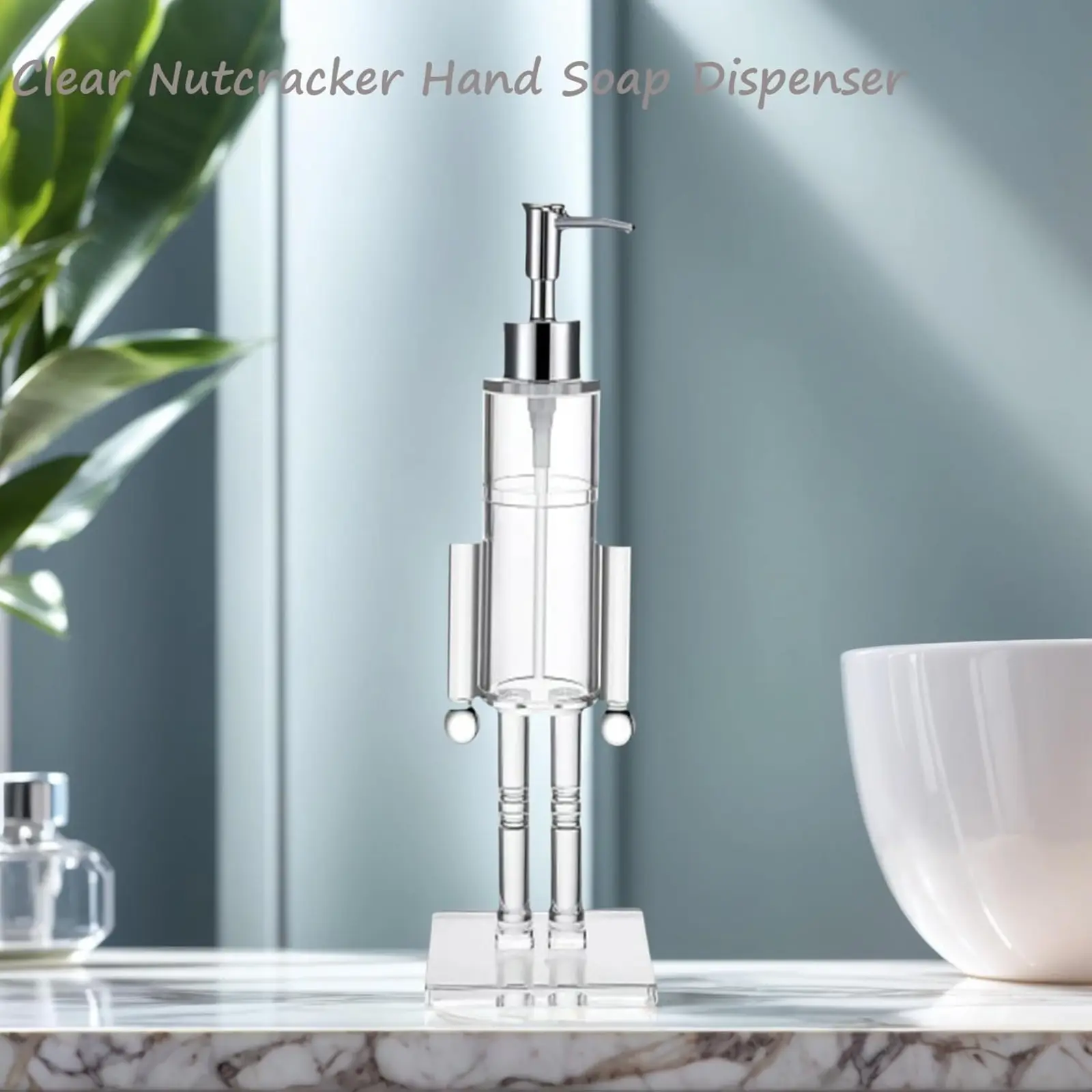 1 PC Clear Acrylic Nutcracker Soap Dispenser, Christmas Holiday Bathroom & Kitchen Decor, Refillable Hand Soap Dispenser with Easy-Fill Wide Neck, Festive Gift