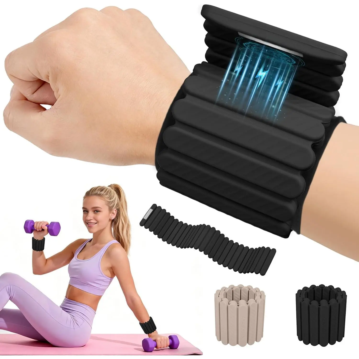 Wrist Weights Ankle Weights for Women Men 1 Pair (1.1 lb/2.2 lb Each) Silicone Magnetic Leg Arm Weighted Bracelet for Home Yoga Pilates Gym Workout Walking Jogging