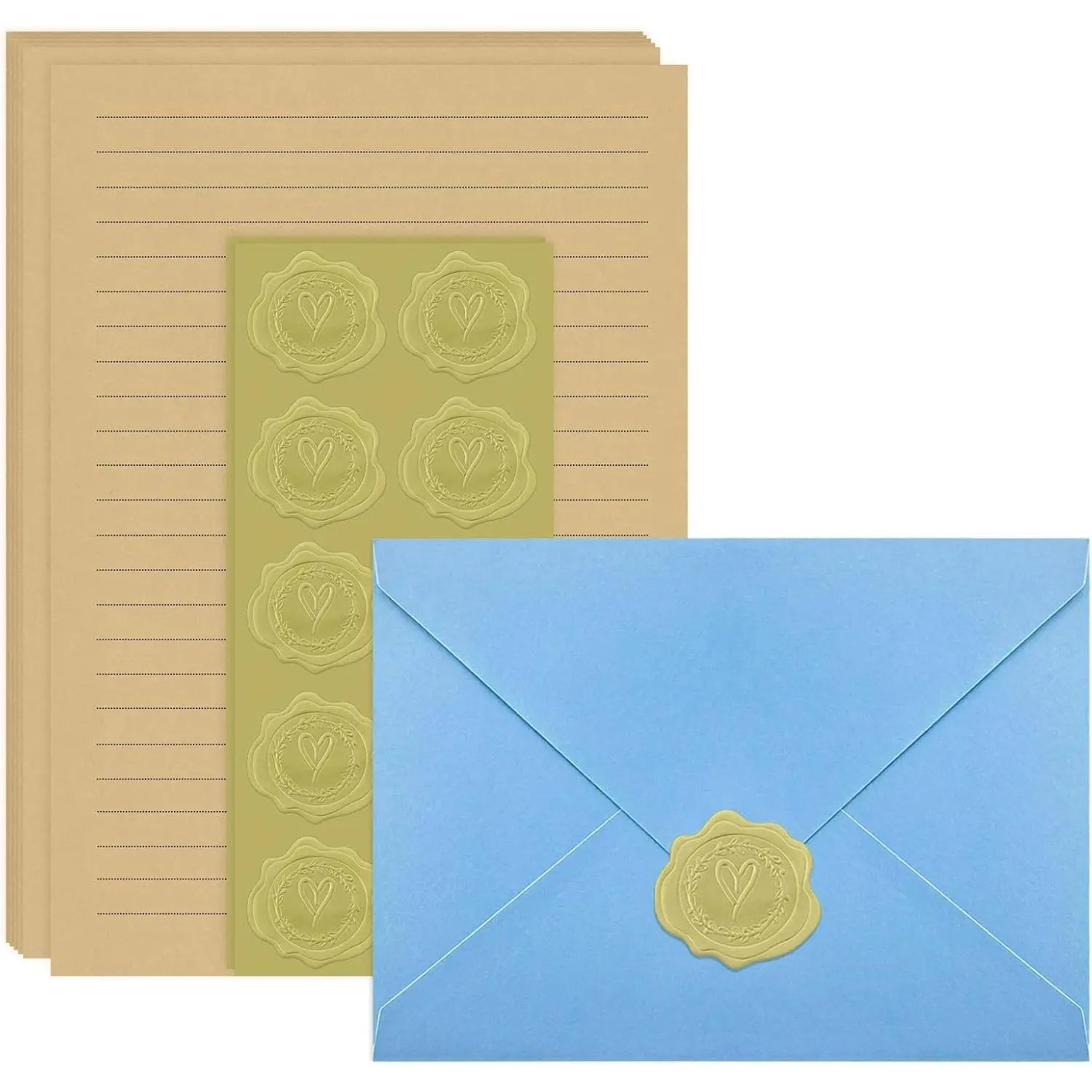 Stationary letter and envelopes set, - envelopes 4x6 Envelopes 14 count with 28 count Stationery Paper,Colors Stationery Set for Love Letter, Party Invitations (Lake blue)