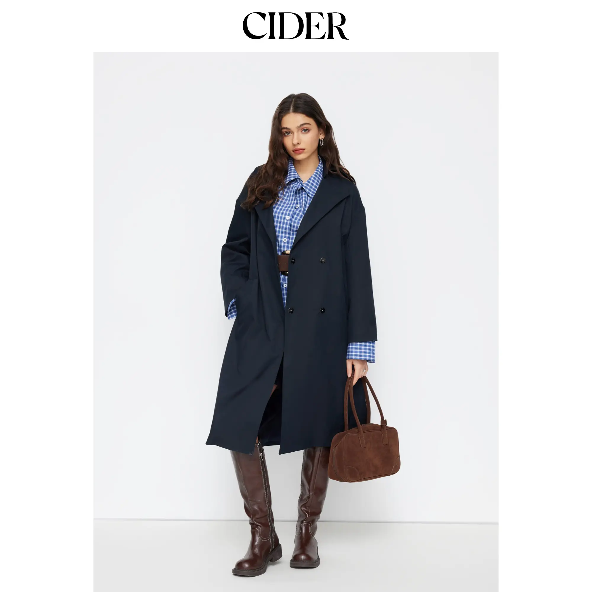 Cider Collar Long Sleeve Wrap Oversized Longline Trench Coat With Belt SohoChic