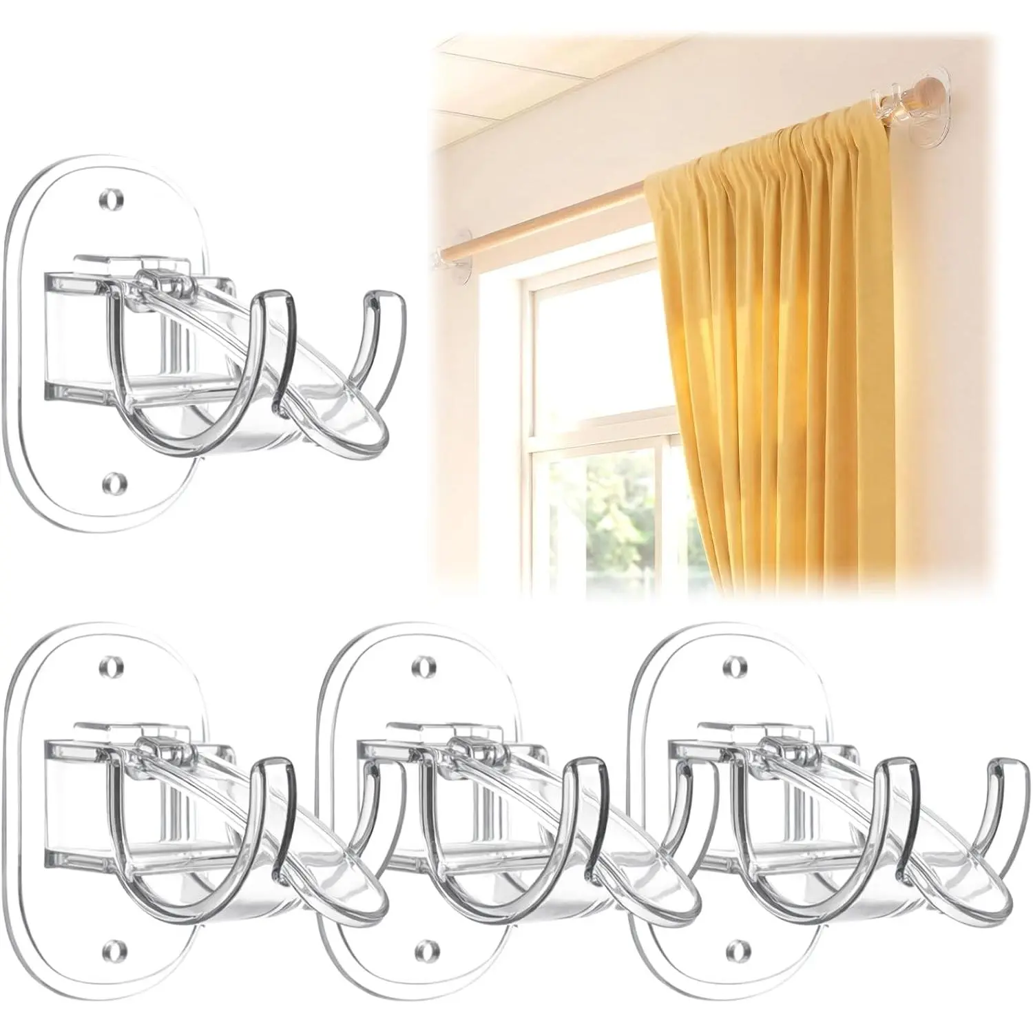 4 count Classroom Curtains Rod Hooks Self Adhesive No Drill Adjustable Curtain Rod Holder Hooks No Drilling Hangers for  to School Classroom , Suitable for Poles of 4.2