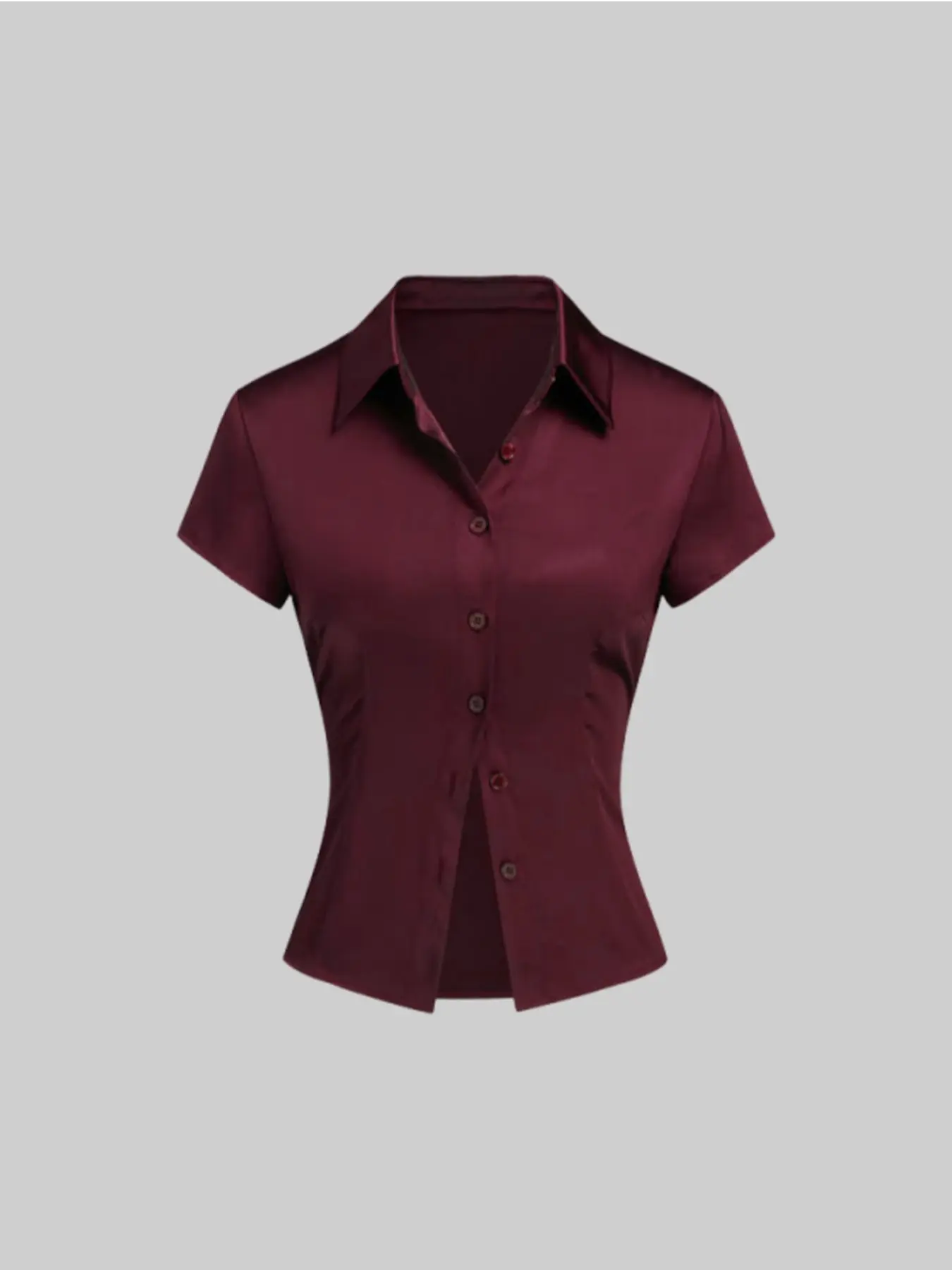 Women's Satin Slim Fit Short Sleeve Shirt Blouse Top, Button Collar Design, Perfect for Casual, Business, and Work Settings, Elegant and Comfortable