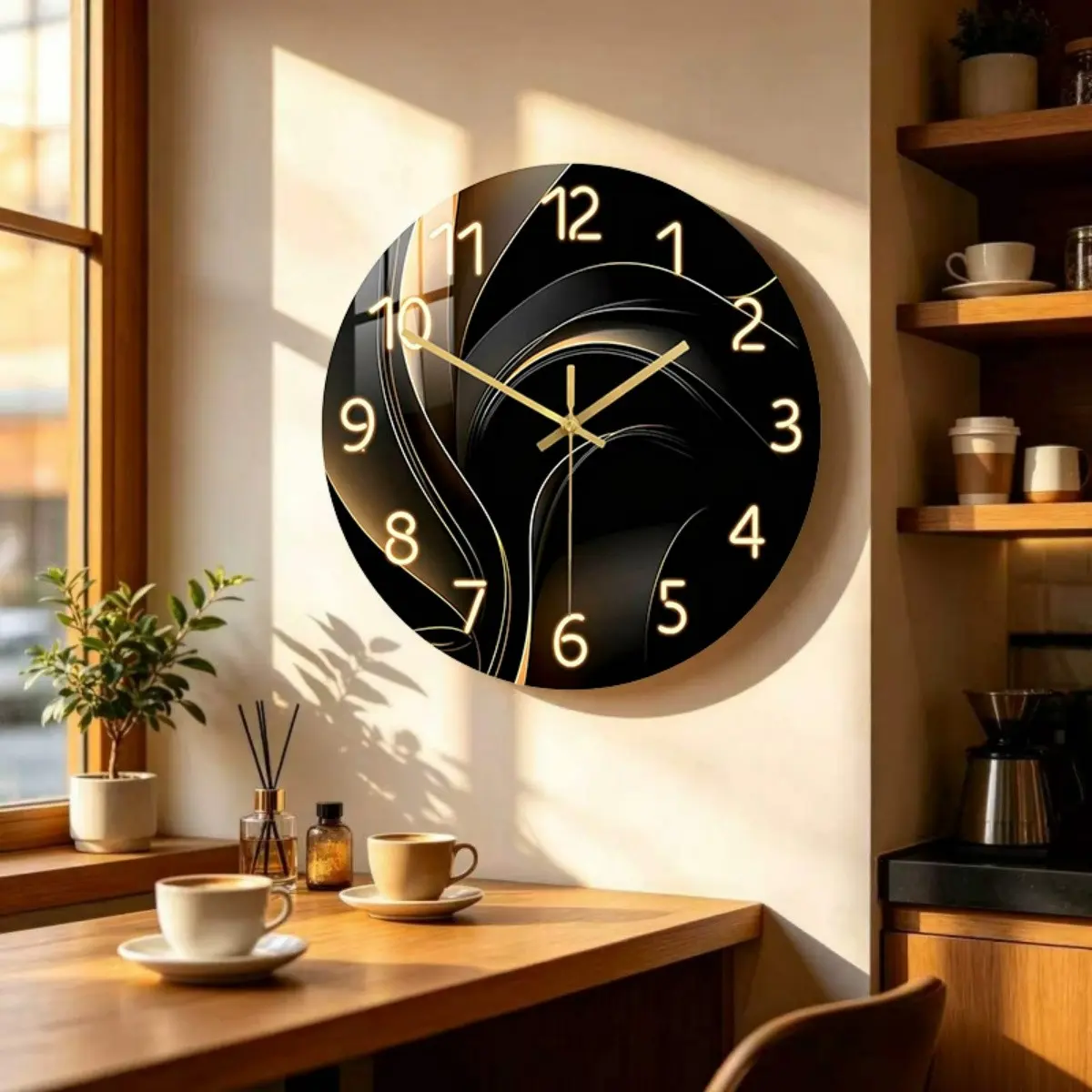Acrylic printed wall clock, featuring the theme of "Flowing Gold and Moonlight", an abstract artistic design for home decoration, office decoration, shop decoration, hotel decoration, an ideal birthday gift, and a modern housewarming gift.