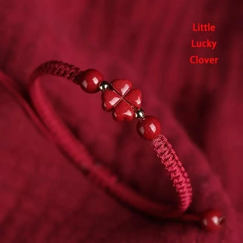 Braided Lucky Red Cord Bracelet - Four-Leaf Clover Peace & Happiness Charm