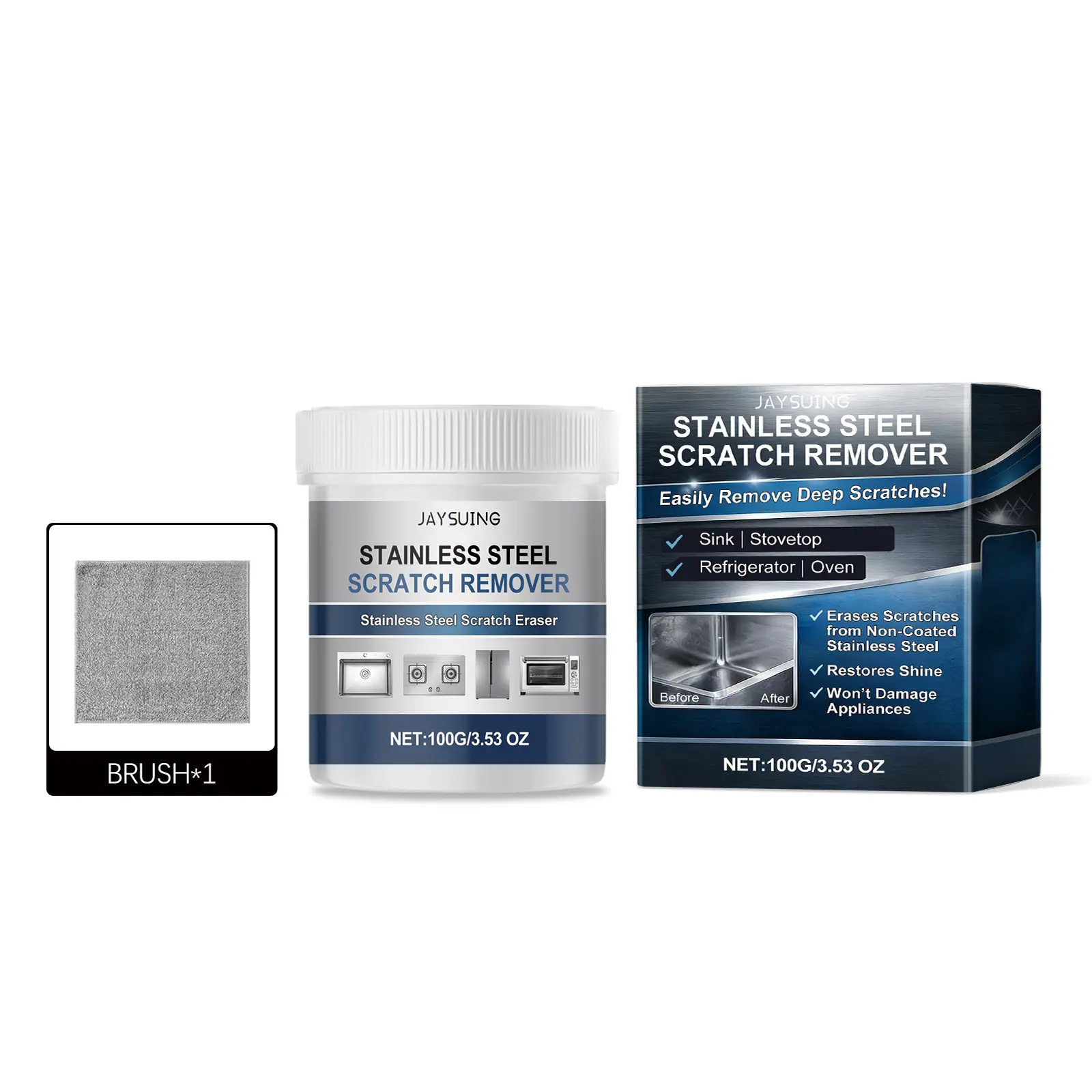 Stainless Steel Scratch Remover - Daily Cleaning Agent For Kitchen Stove Tops And Kitchenware - Removes And Refinishes Stainless Steel Scratches